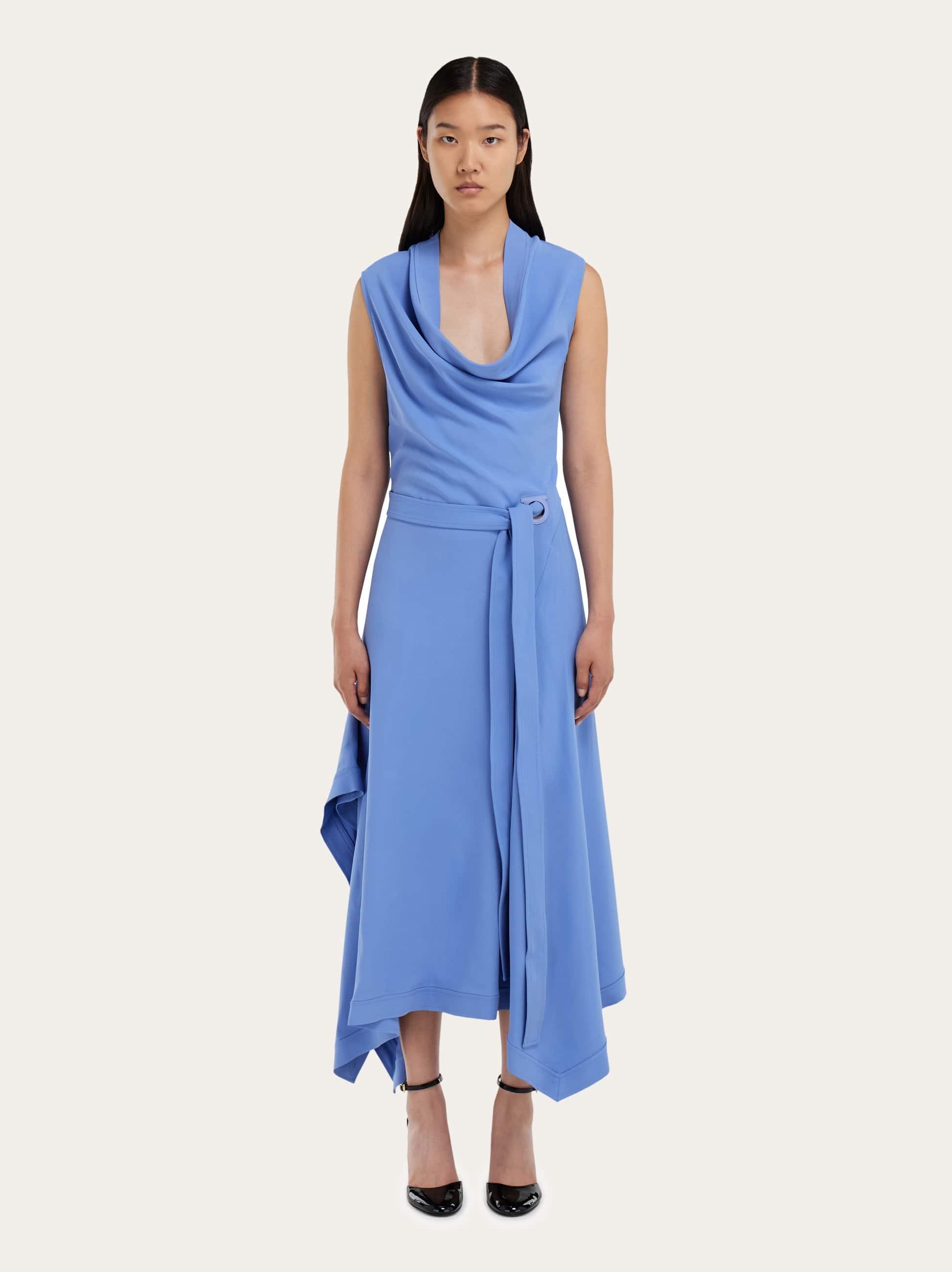 ワンピース FERRAGAMO LONG BLUE DRESS WITH DRAPING Witkin One-Shoulder Draped Taffeta Gown | Tadashi Shoji