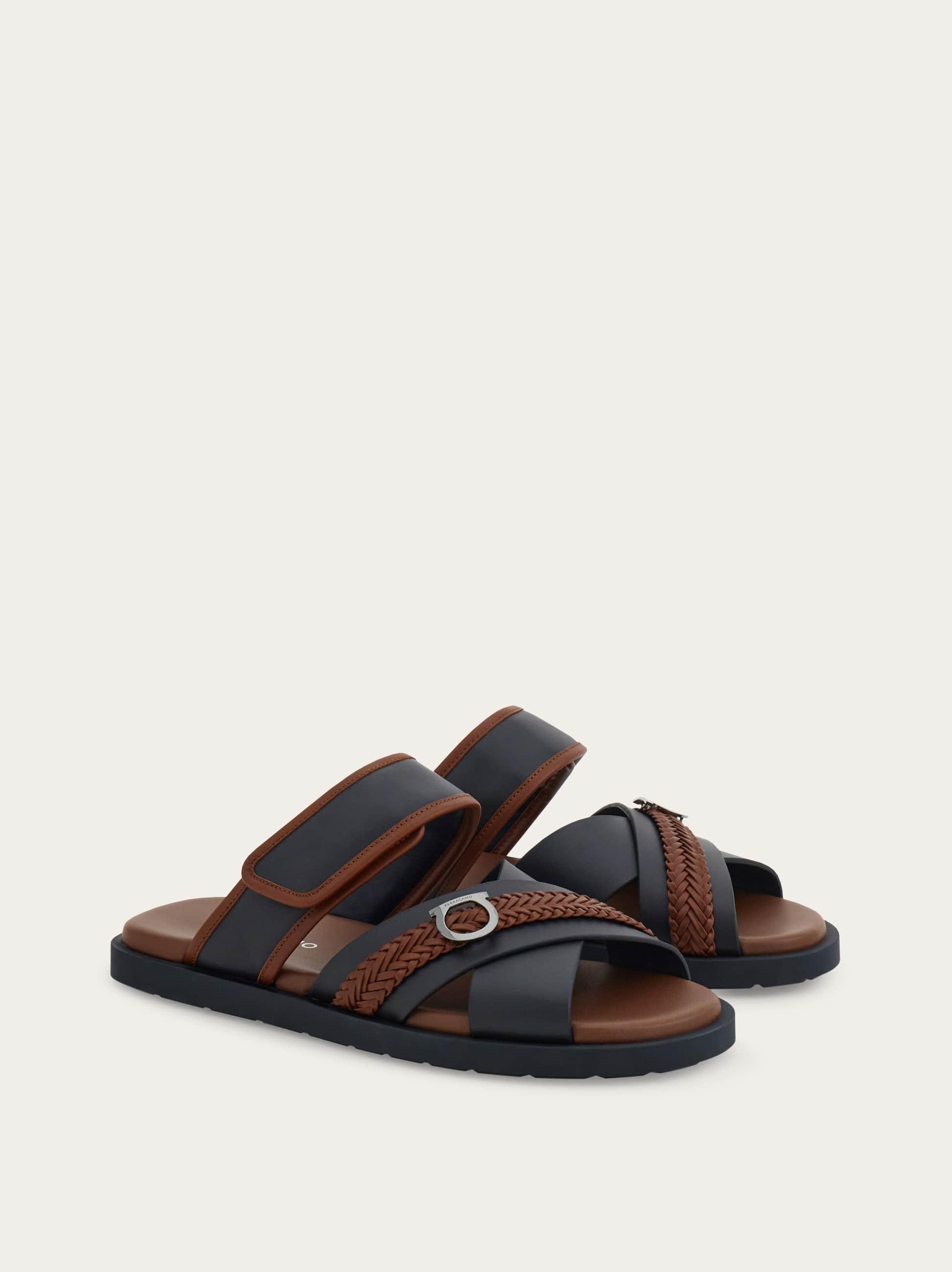Ferragamo Notorius Leather Gancini Strap Sandals Black Mens display picture 1