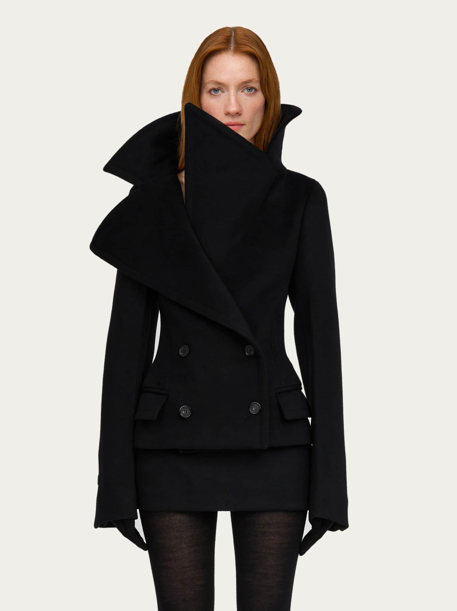 Ferragamo Double Breasted Jacket in Black | Lyst
