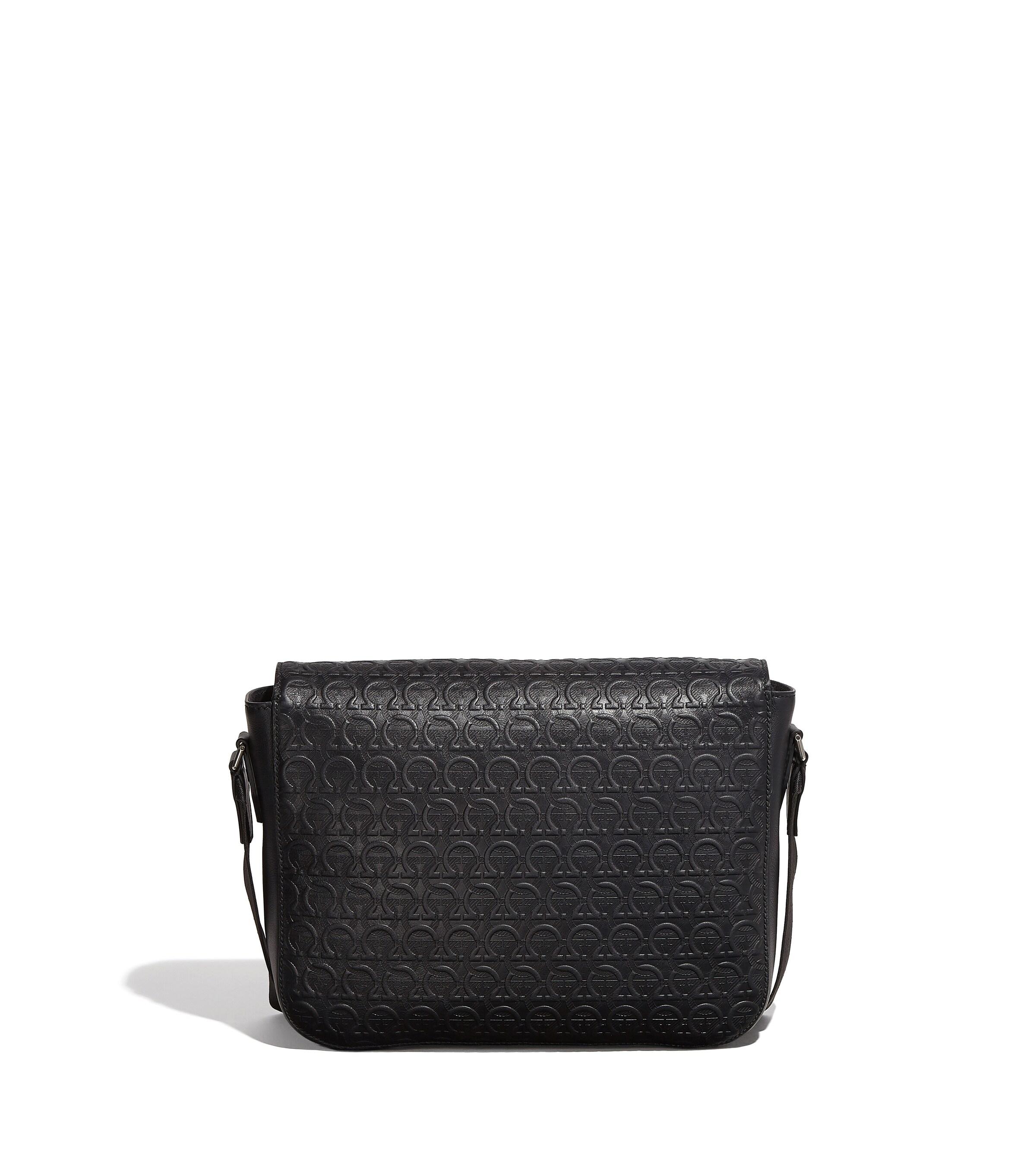 Ferragamo Leather Gancini Messenger Bag in Black for Men - Lyst