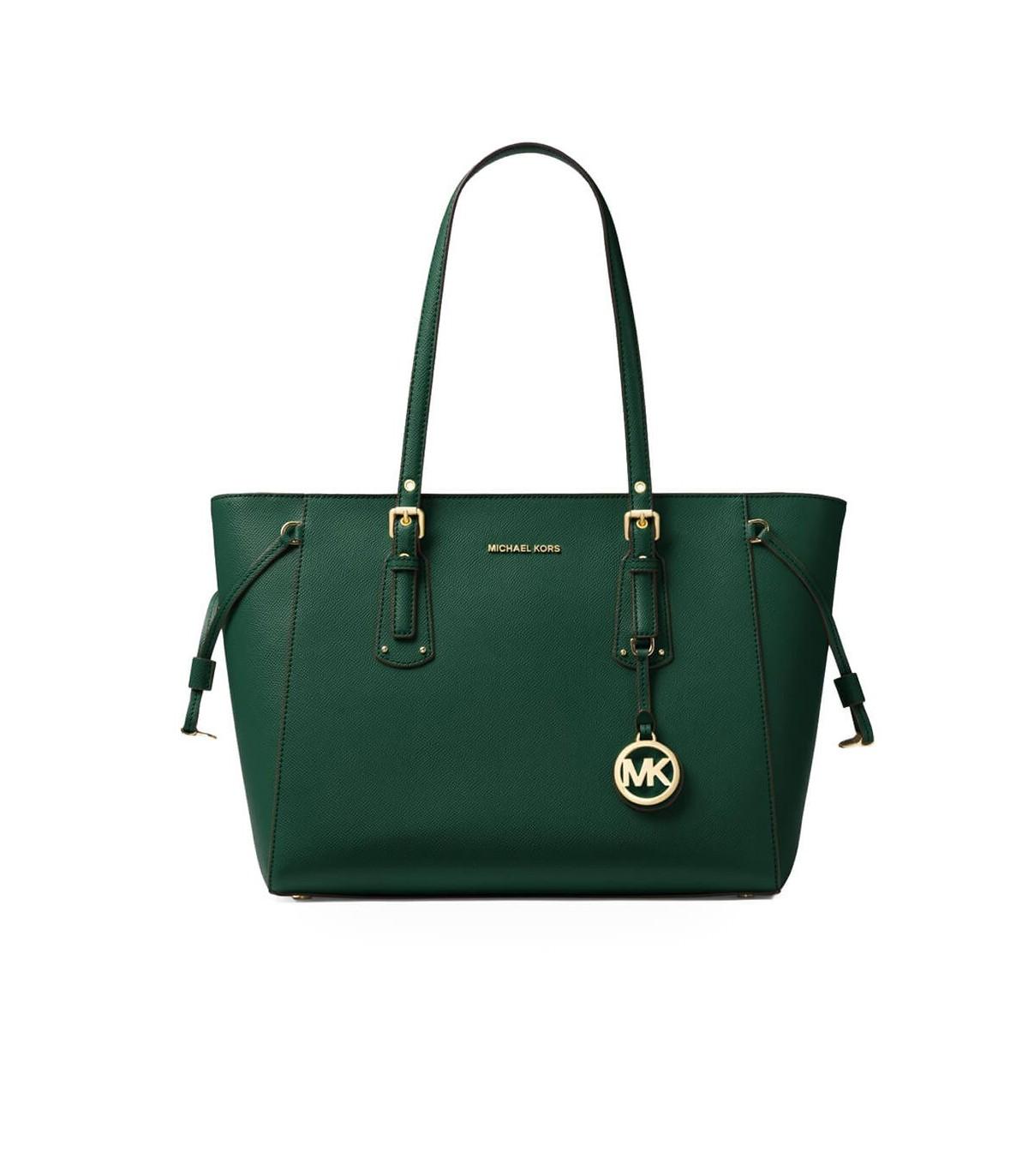 Michael Kors Voyager Medium Crossgrain Leather Tote Bag in Green - Lyst