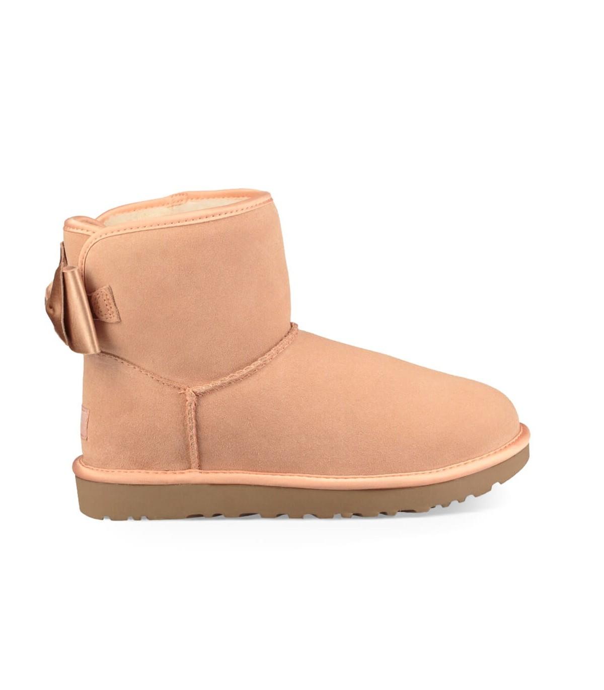 UGG Ankle Boots Satin Bow Suede Ribbon Rose in Pink | Lyst