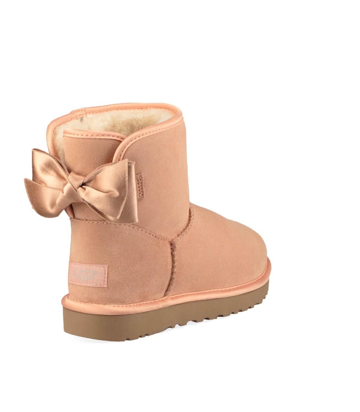 UGG Ankle Boots Satin Bow Suede Ribbon Rose in Pink | Lyst
