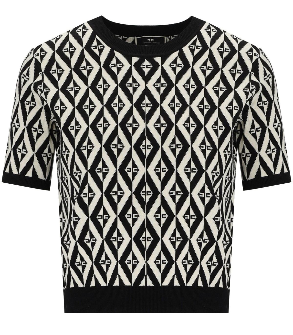 Elisabetta Franchi Cotton T-Shirt with Applied Monogram