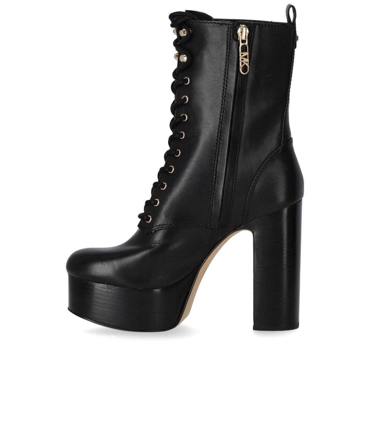 Michael Kors Natasha Black Heeled Combat Boot Lyst