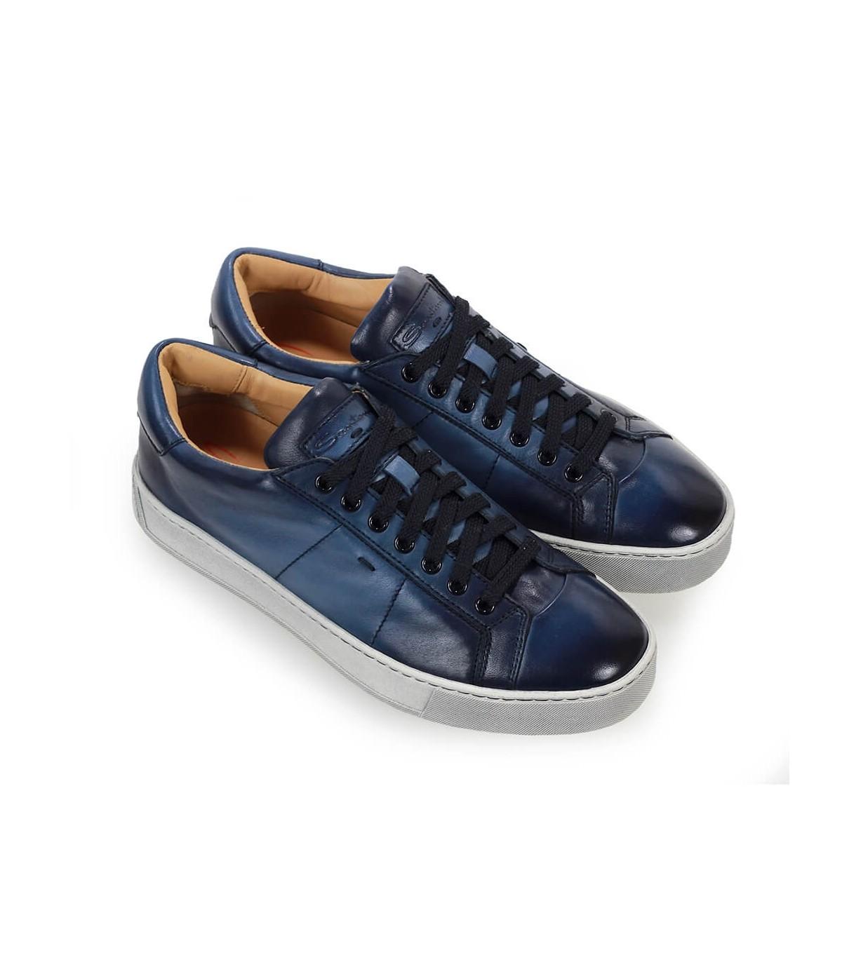 Santoni Vintage Effect Blauwe Leren Sneaker in het Blauw voor heren - Lyst