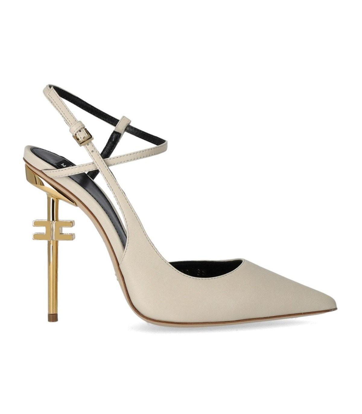 Elisabetta Franchi Butter Slingback Pump With Logo Heel in Metallic | Lyst