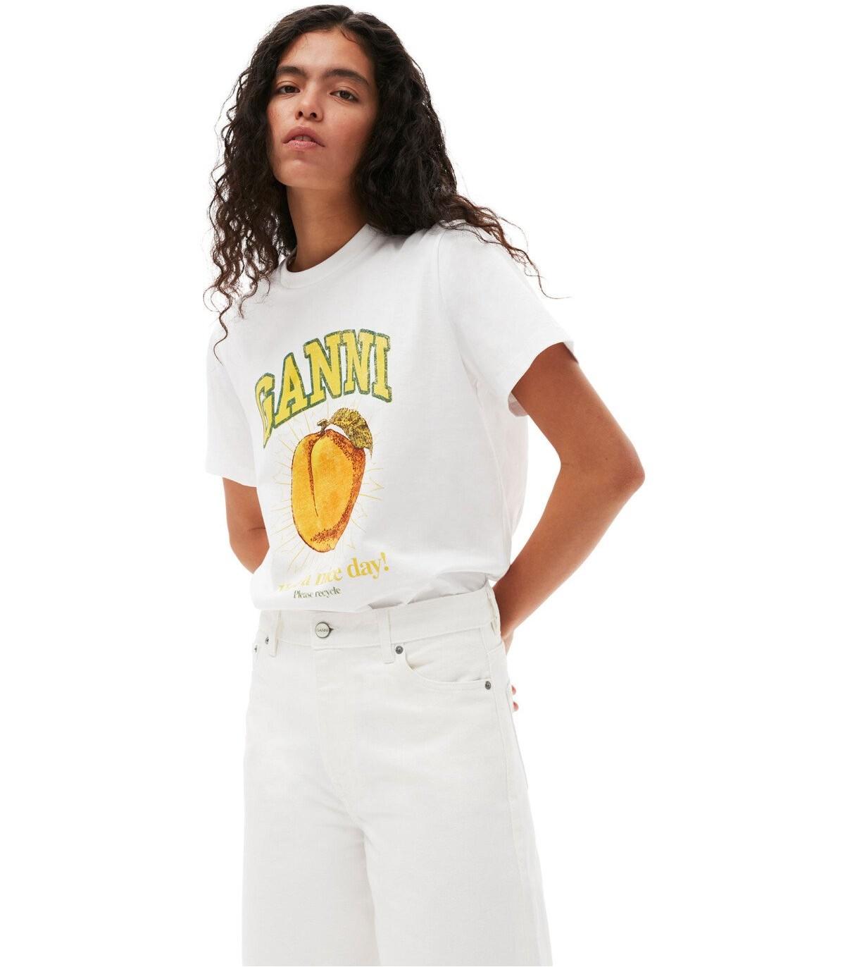 Ganni Relaxed Peach White T-shirt | Lyst