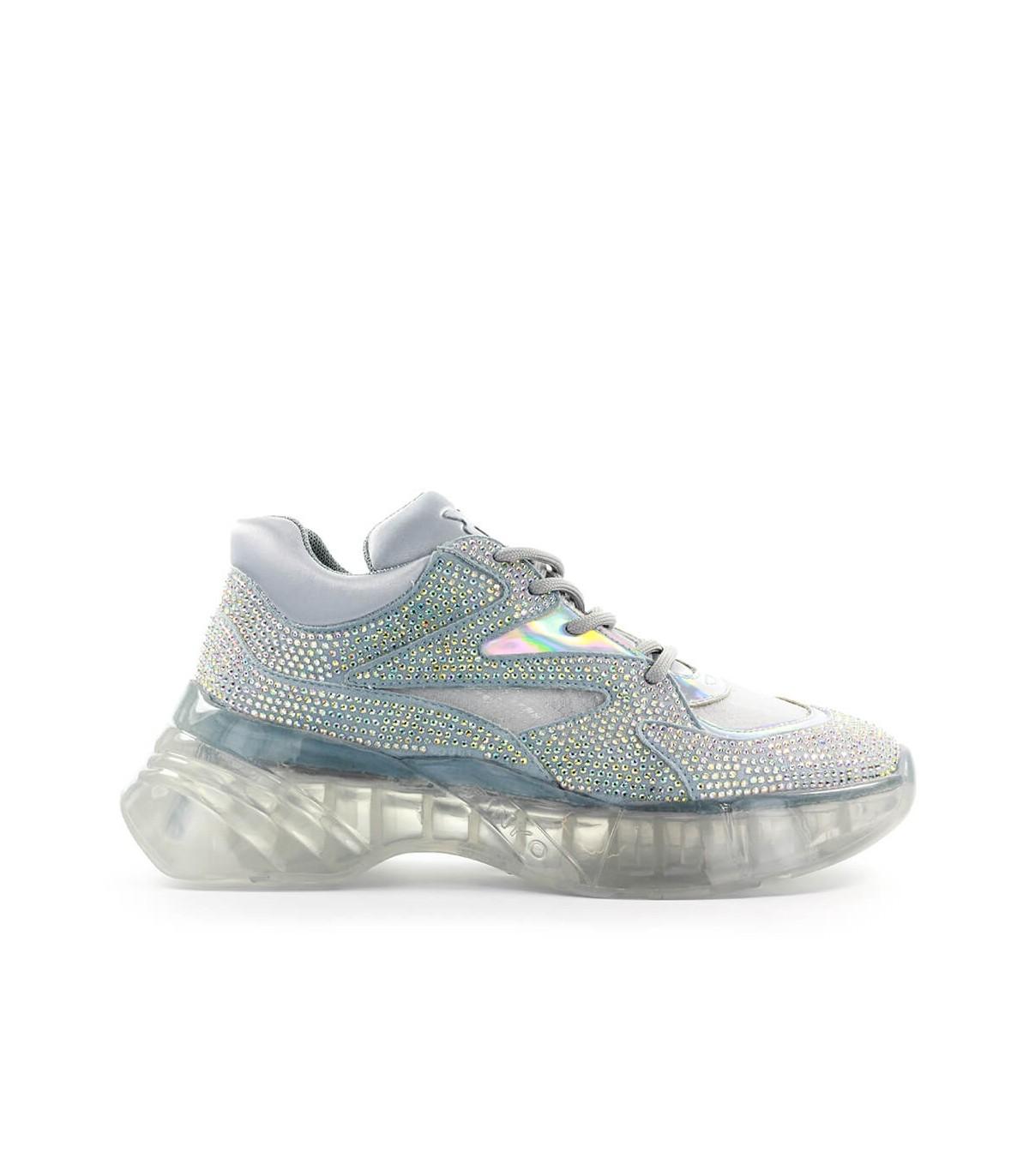 Pinko Leather 'rubino Diamond' Sneakers in Silver (Metallic) | Lyst