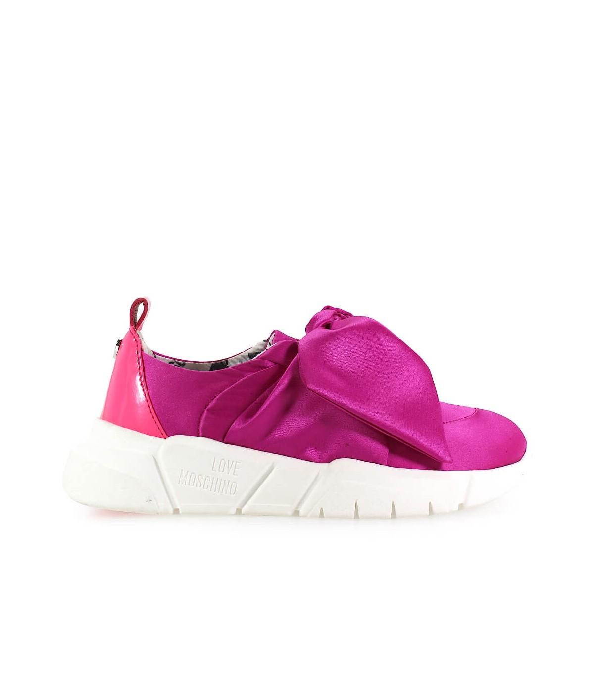 Love Moschino Fuchsia Satin Bow Sneaker in Pink | Lyst