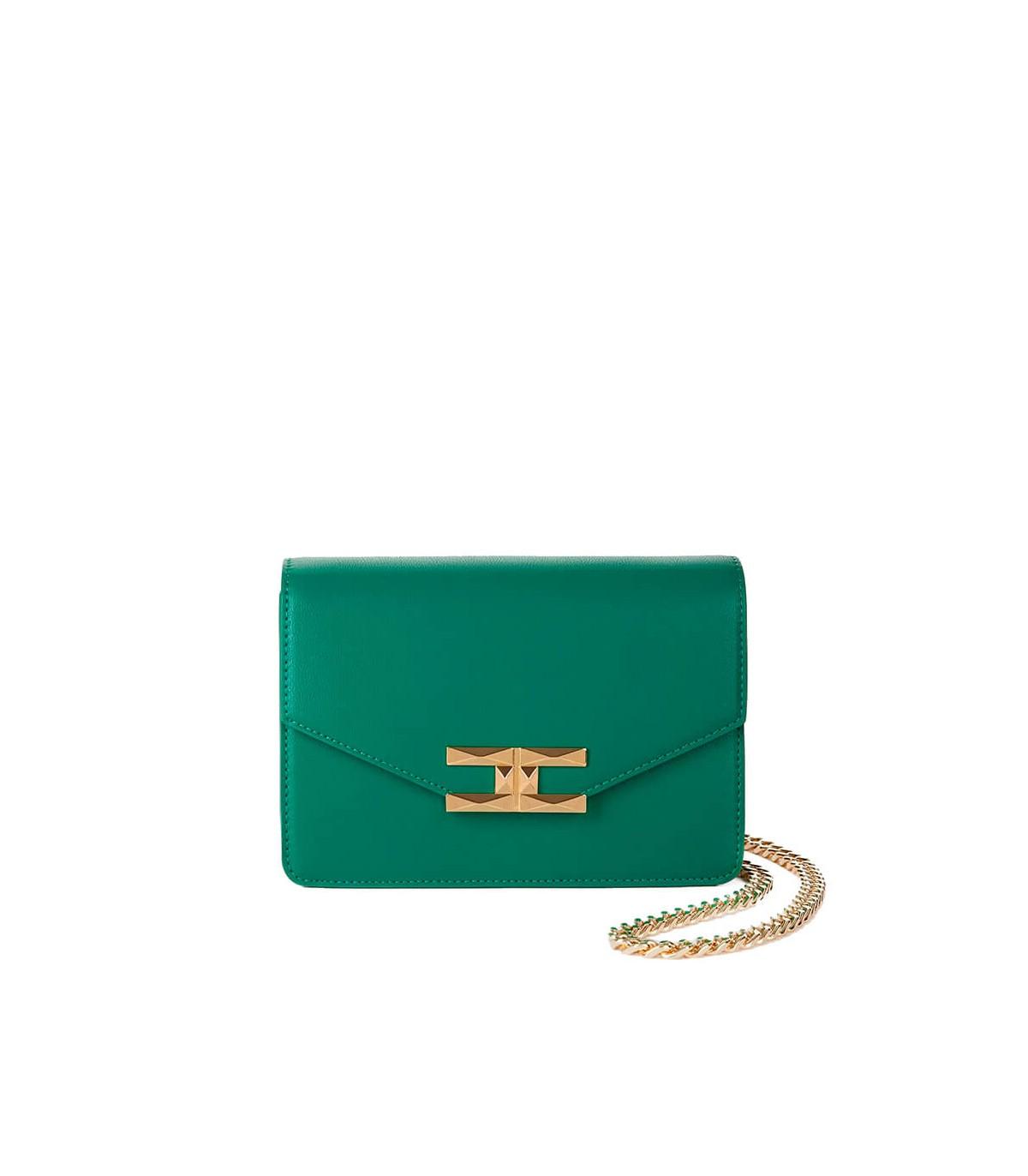 Elisabetta Franchi Emerald Crossbody Bag With Logo in Green | Lyst
