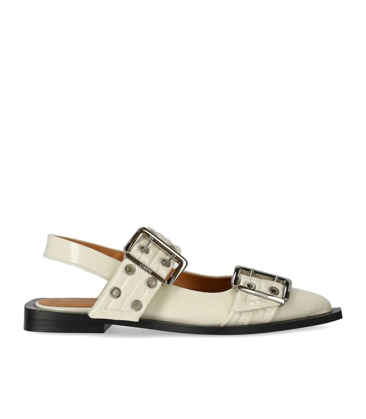 Ganni Egret Slingback Ballet Flat Shoe With Buckles in Metallic | Lyst