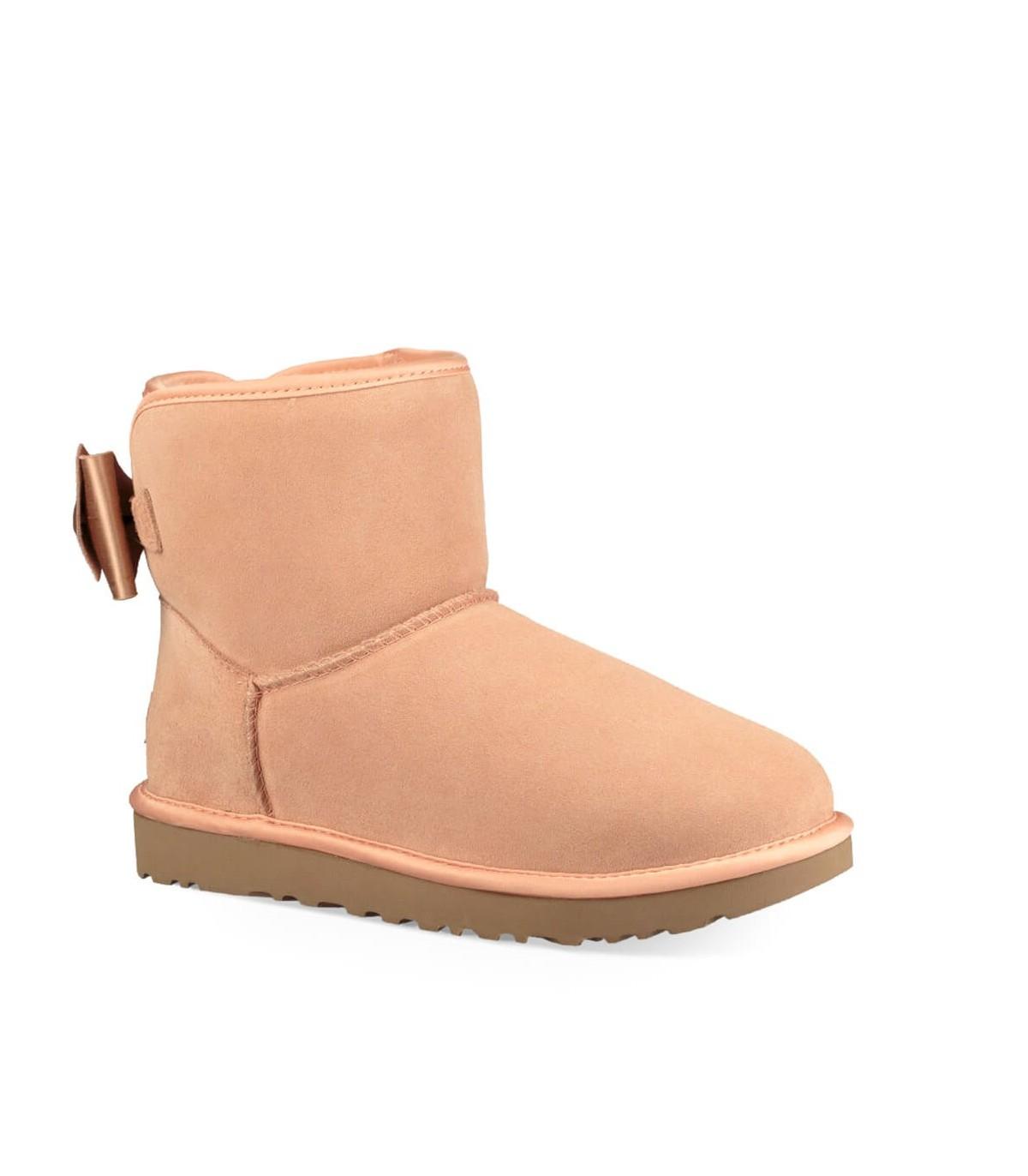UGG Ankle Boots Satin Bow Suede Ribbon Rose in Pink - Save 57% | Lyst