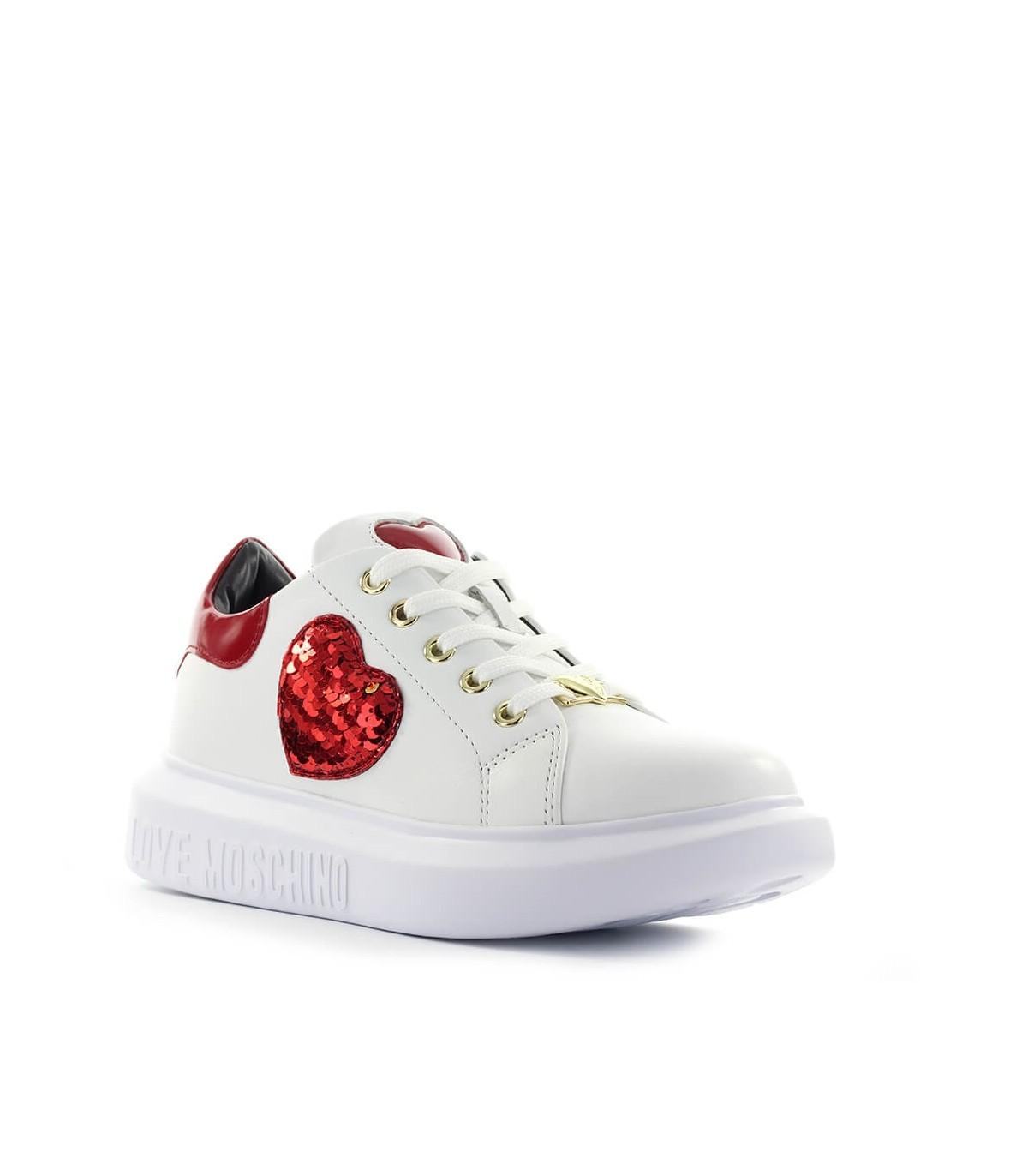 Love Moschino Leather Red Heart White Sneaker | Lyst
