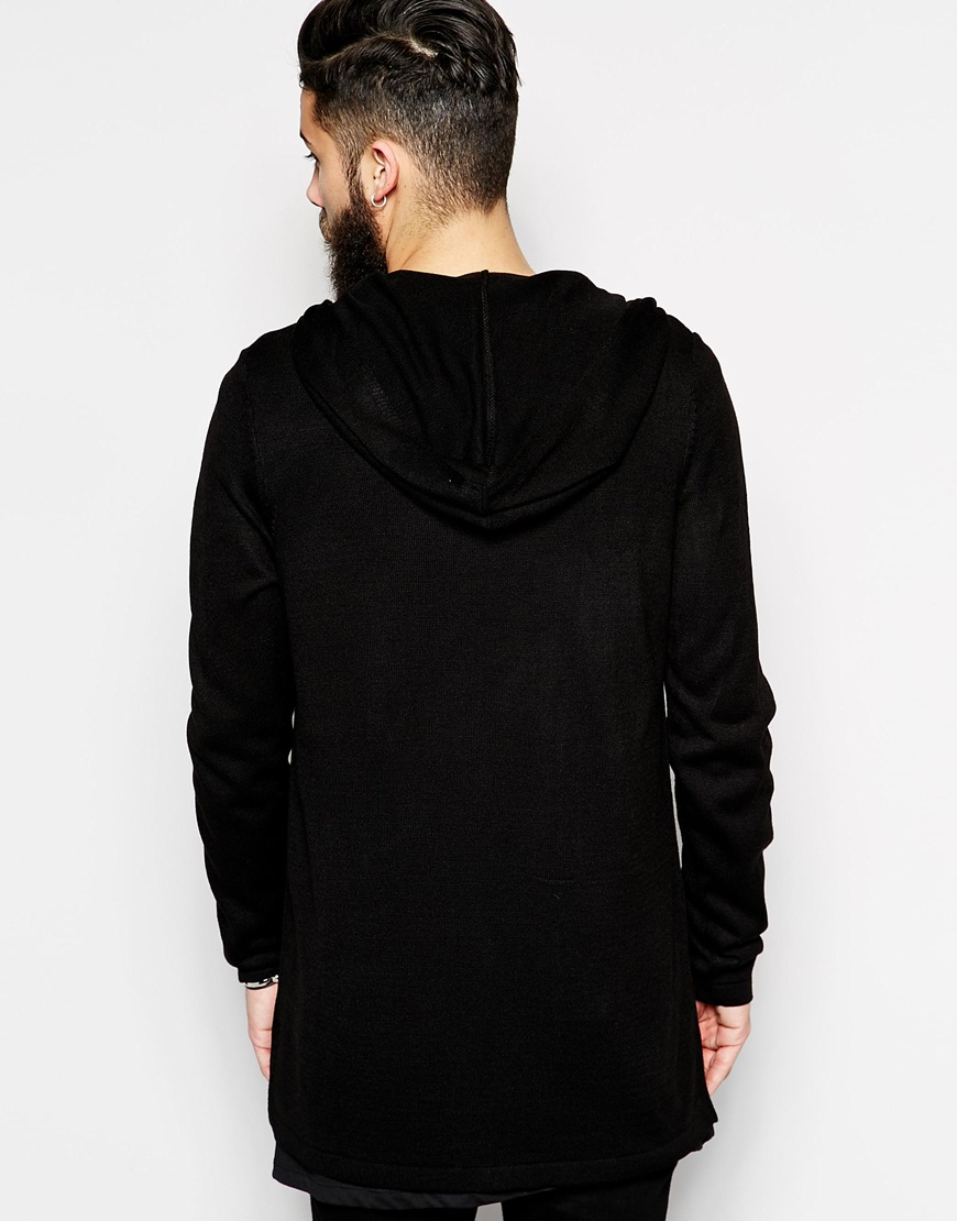 Asos Longline Hooded Cardigan With Zip in Black for Men | Lyst
