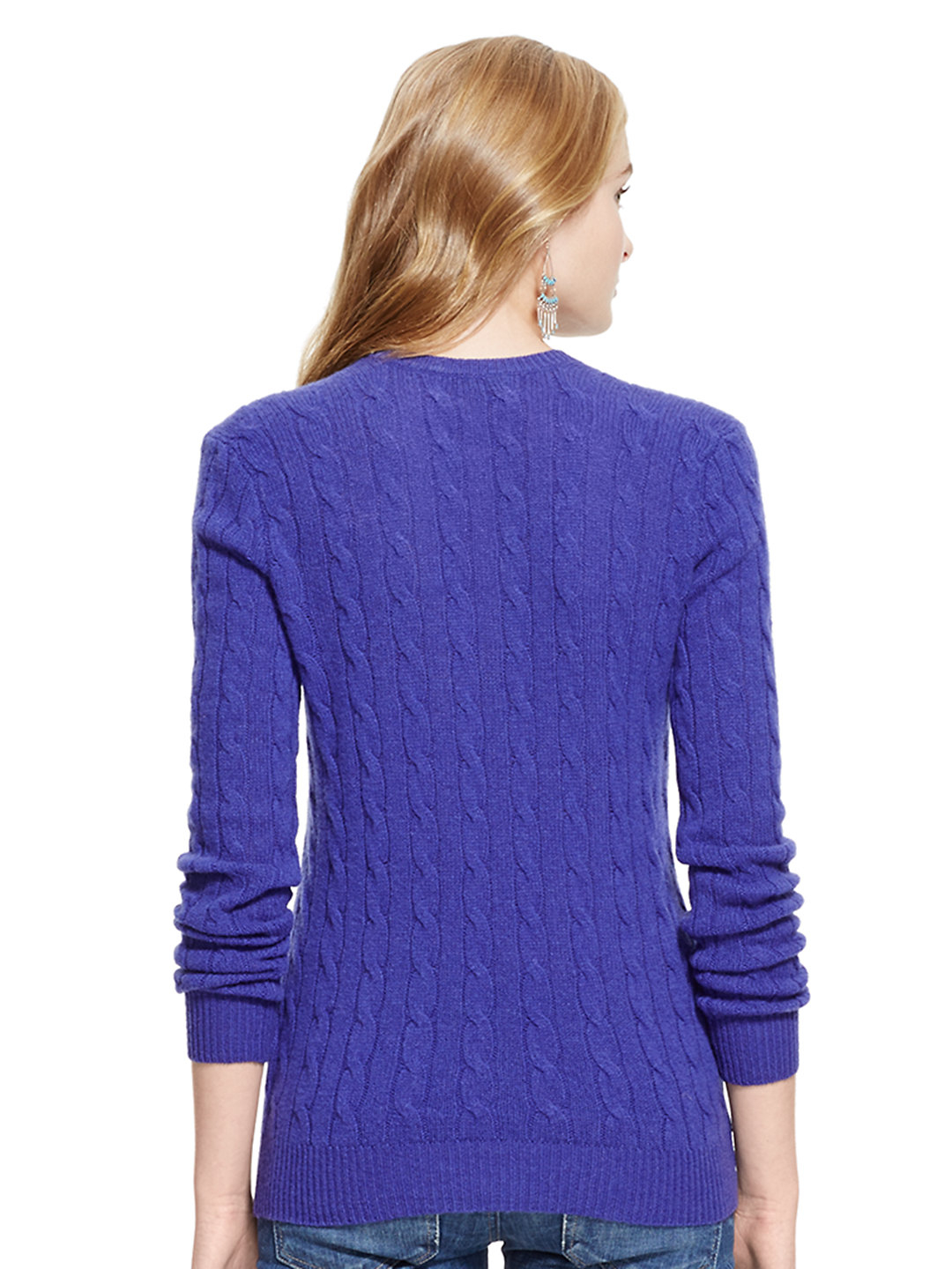 Polo ralph lauren Cable Knit V Neck Sweater in Purple (Bright Purple ...