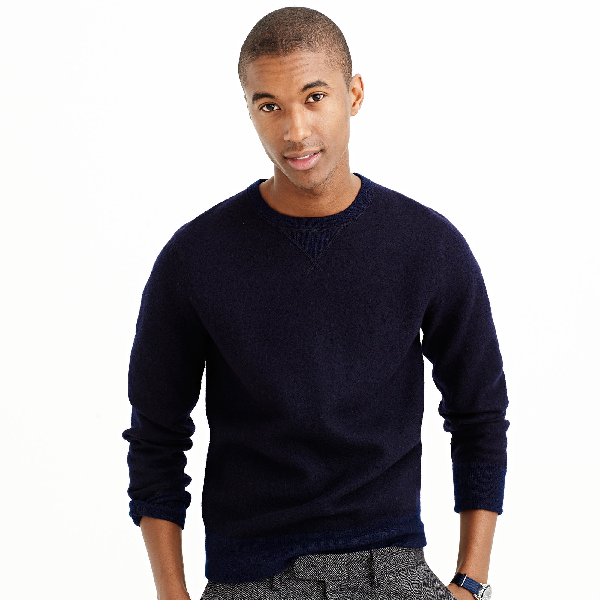 J Crew Wallace Barnes Boiled Wool Sweater In Navy Blue For Men