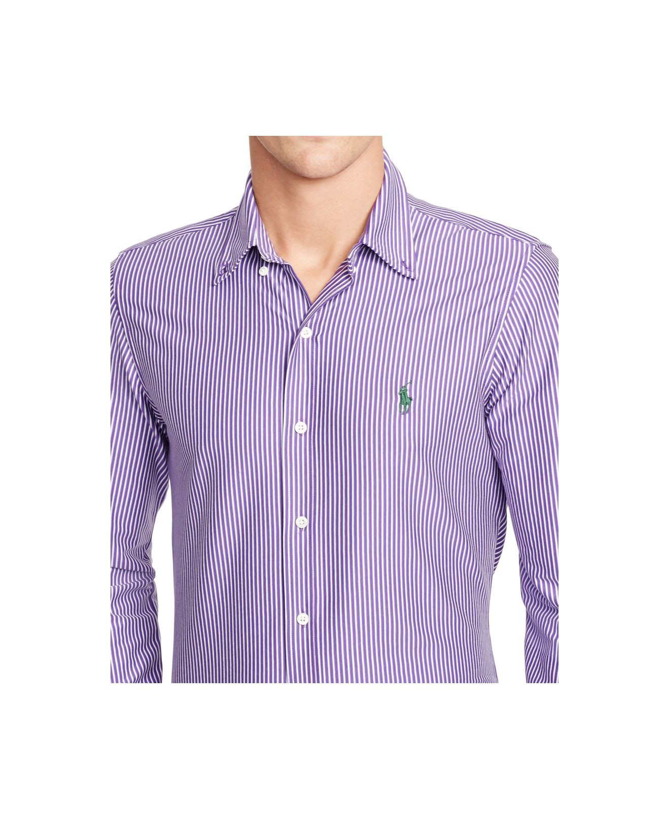 Polo ralph lauren Striped Knit Dress Shirt in Purple for Men (Hot Purple) | Lyst