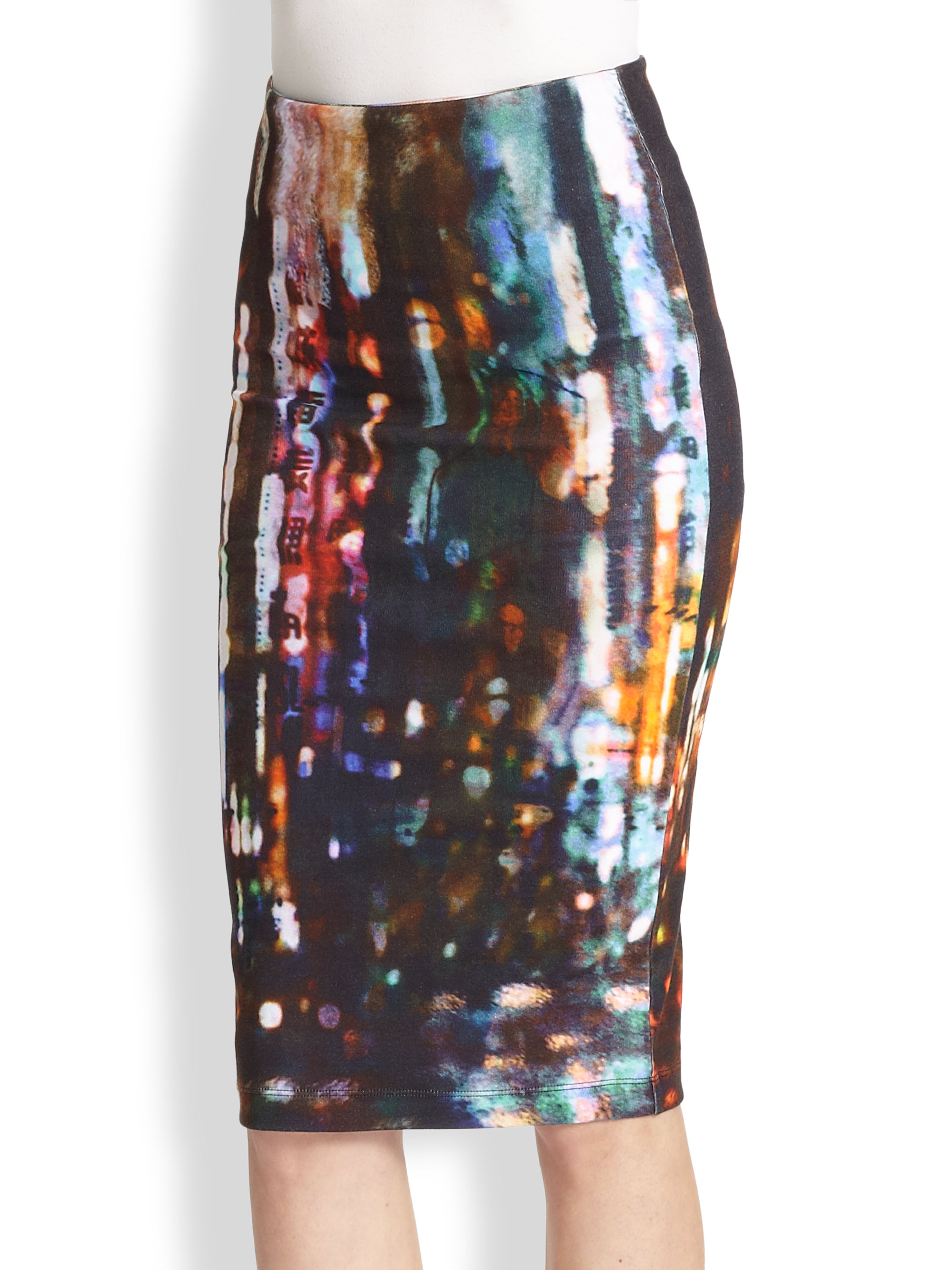 Mcq Blurry Lights Printed Stretch Cotton Pencil Skirt | Lyst