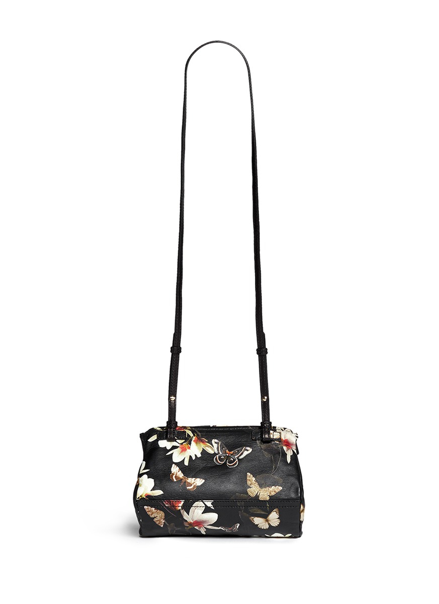 Givenchy 'Pandora' Mini Magnolia And Butterfly Print Leather Bag in Black |  Lyst