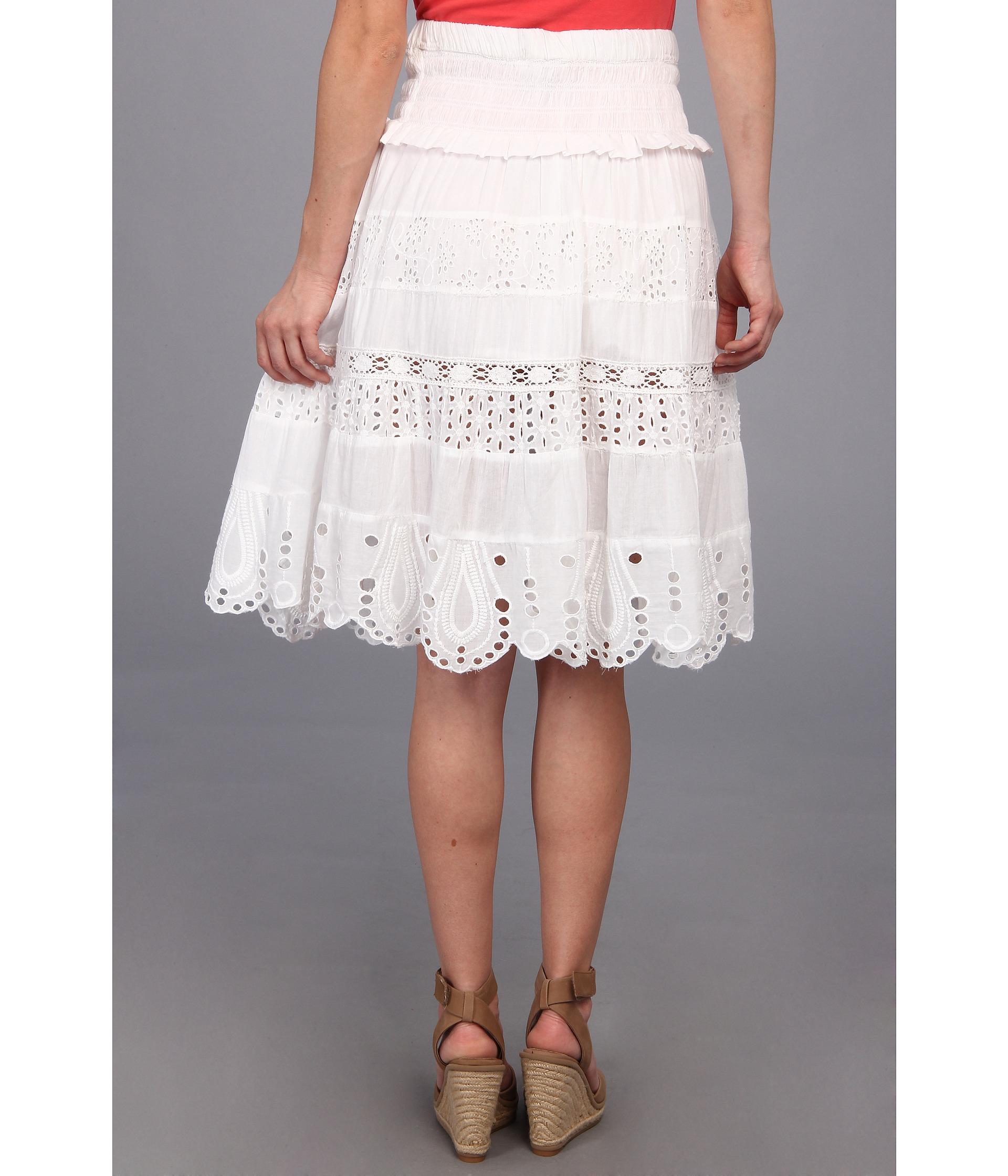 MICHAEL Michael Kors Petite Eyelet Tiered Midi Skirt in White Lyst