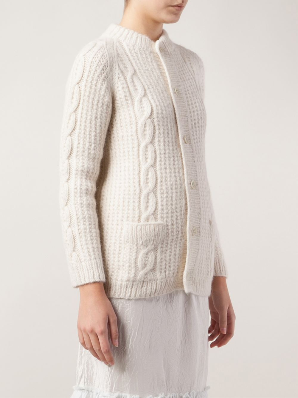 Dosa Cable Knit Cardigan in Natural - Lyst
