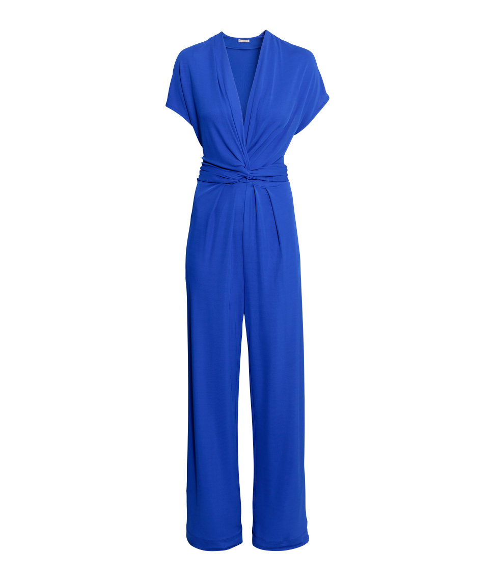 blue v neck jumpsuit