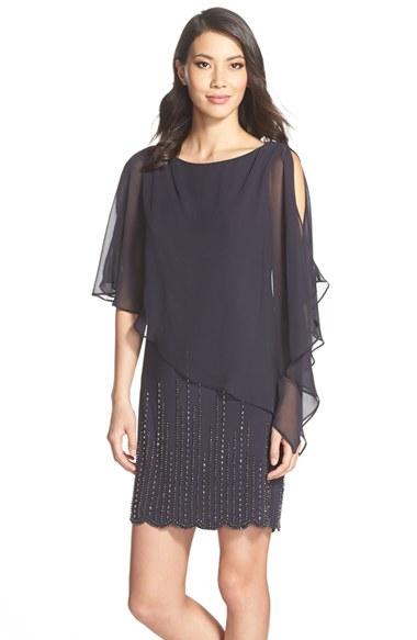 xscape chiffon overlay dress