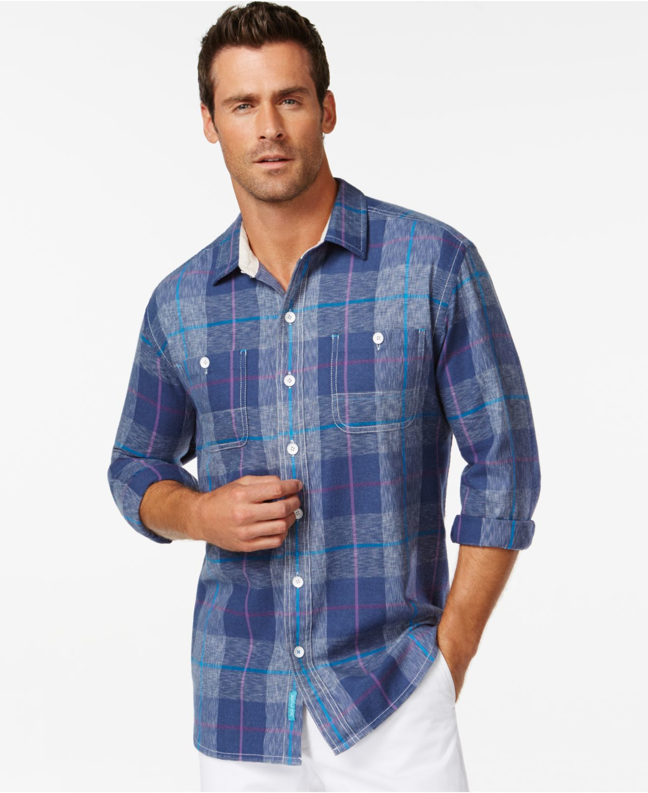 Tommy Bahama Beach Front Plaid Flannel Long-sleeve Shirt in Blue for ...