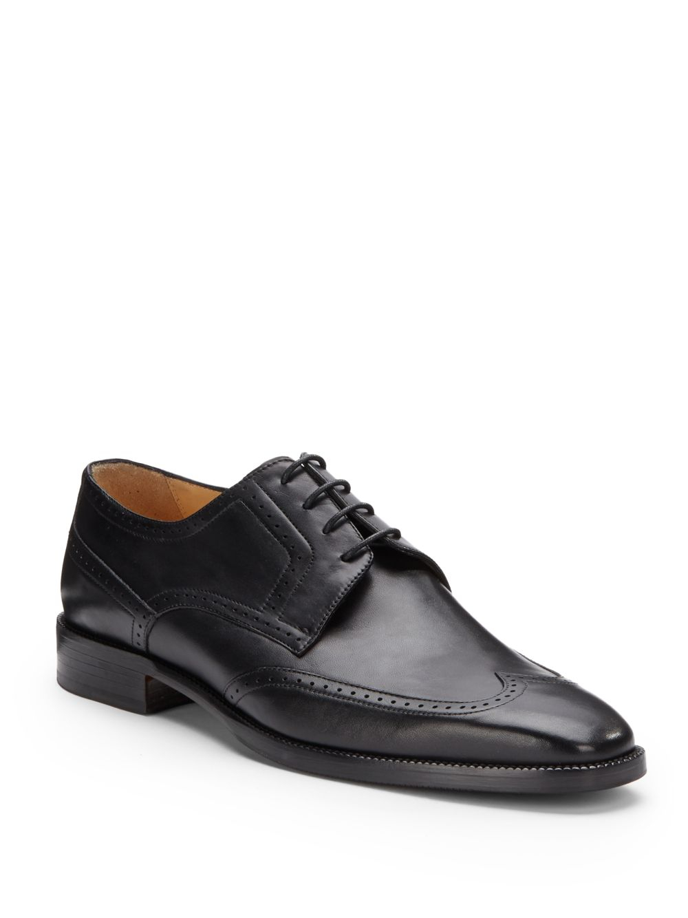 Lyst - Saks Fifth Avenue Black Label Leather Wingtip Shoes in Black for Men