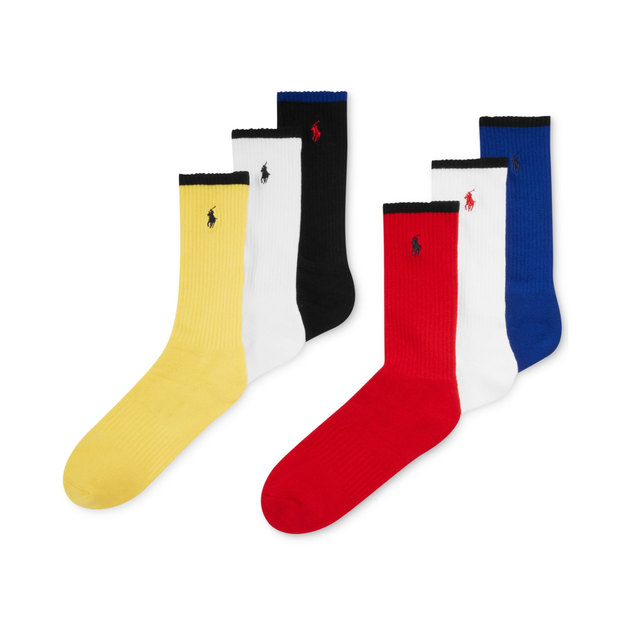 Ralph Lauren Polo Mens Assorted Colors Crewlength Socks 6pack for Men