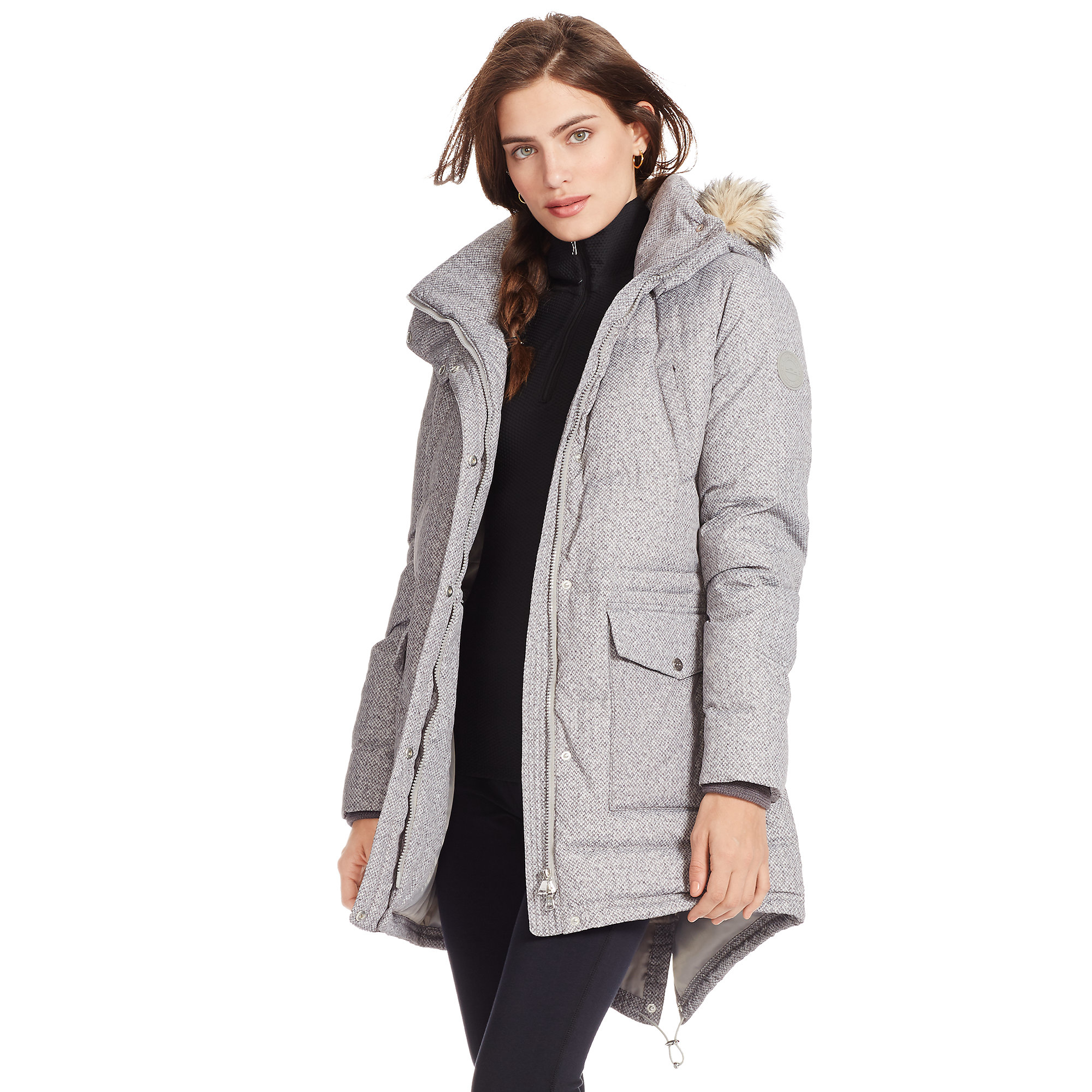 lauren ralph lauren faux fur trim puffer maxi puffer coat