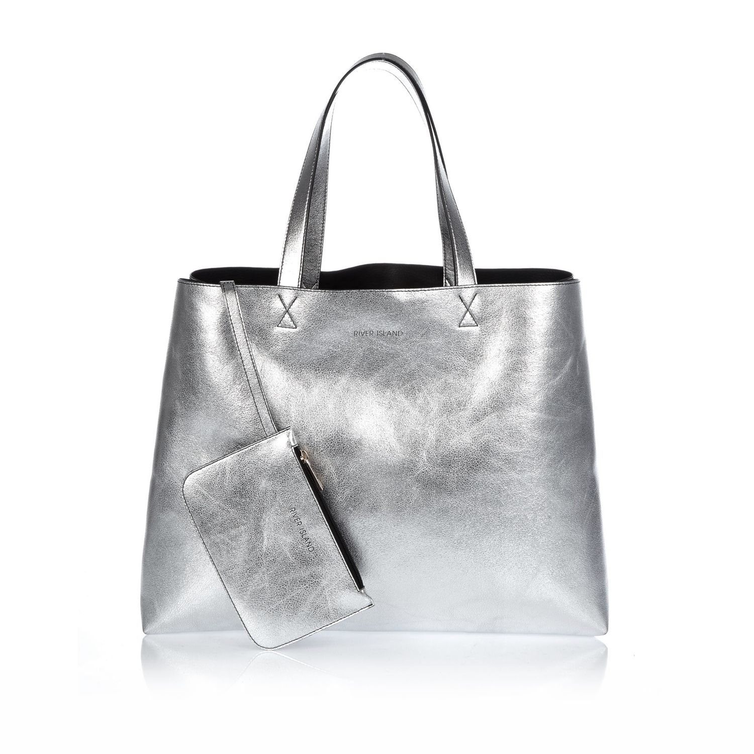 River island Silver Reversible Beach Bag And Purse in Silver Lyst