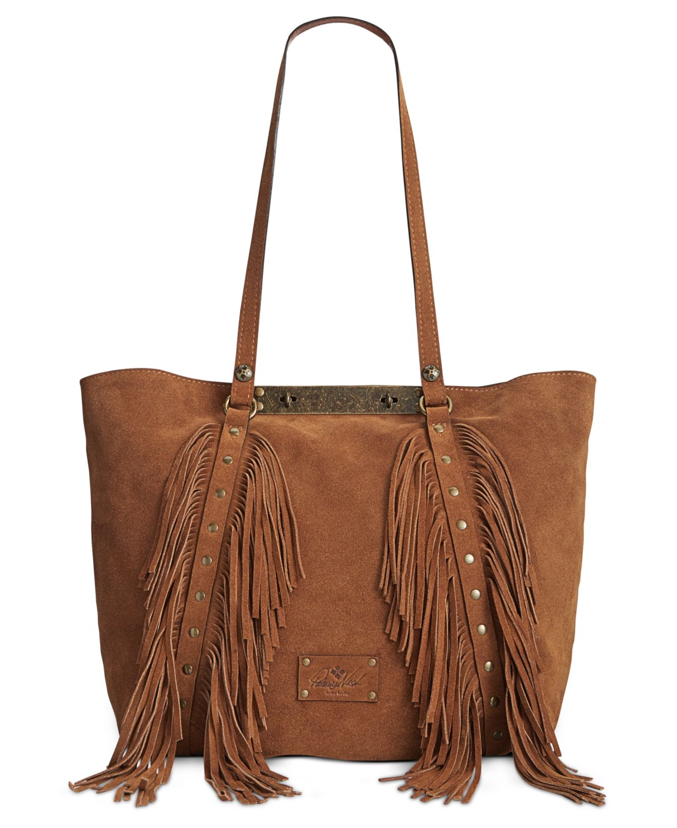 Patricia Nash Leather Boho Suede Benvenuto Fringe Tote in Tan (Brown