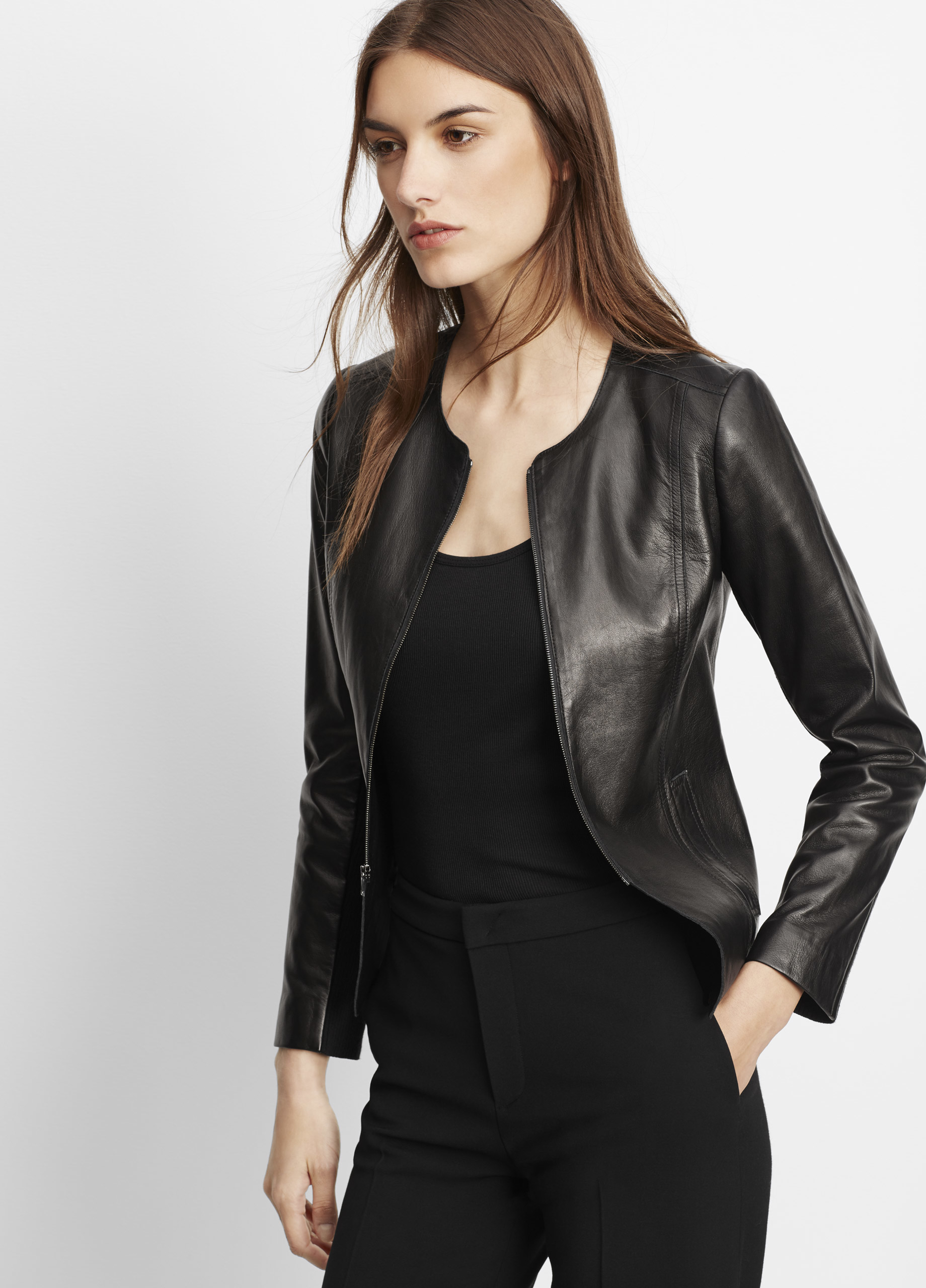 Vince Tailored Collarless Leather Jacket in Black | Lyst Canada
