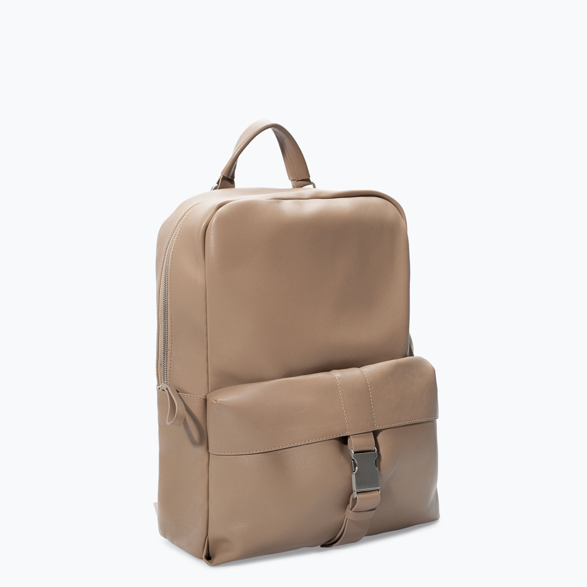 Zara Buckled Leather Backpack in Beige for Men | Lyst