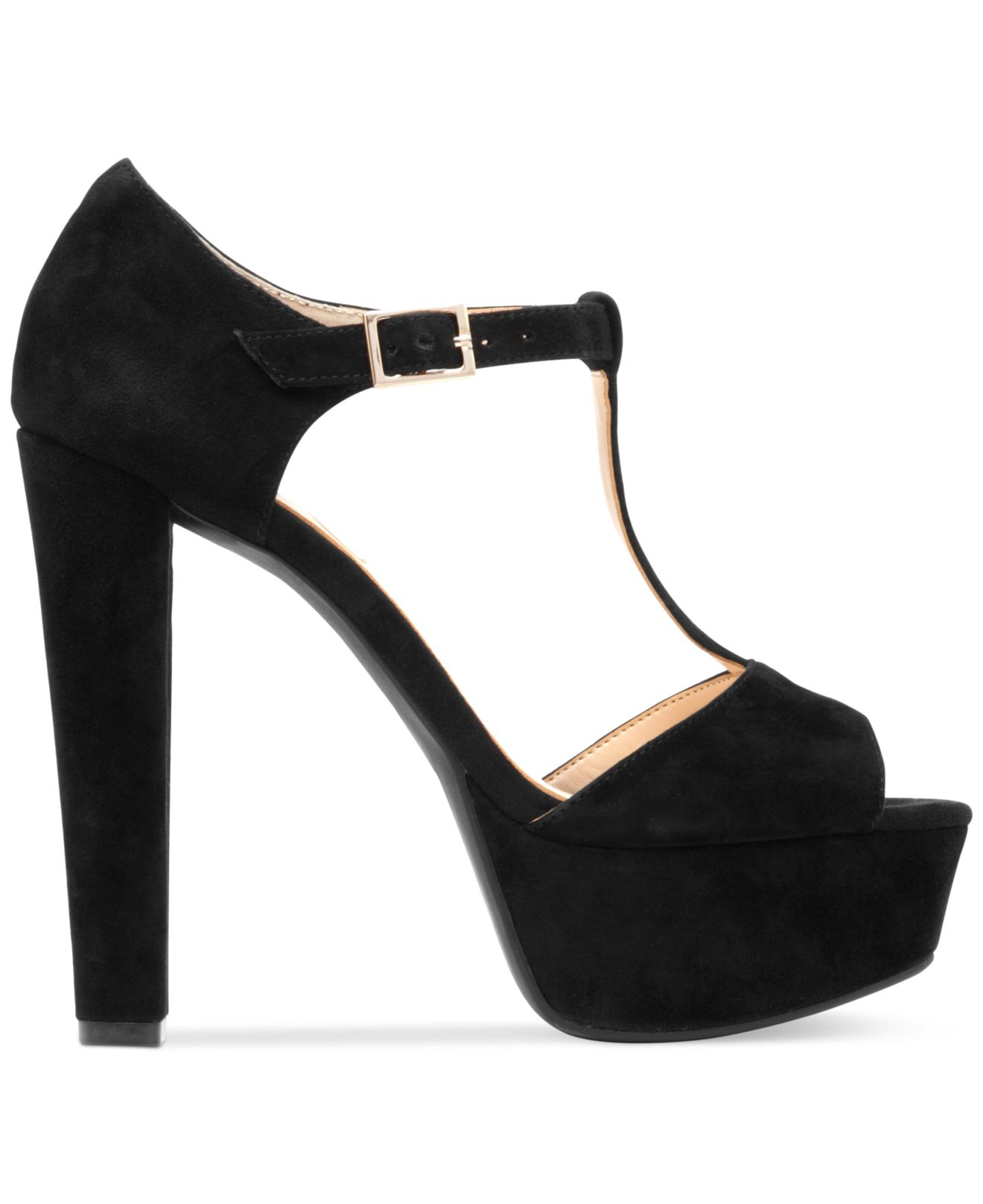 Jessica Simpson Adelinah T-strap Platform Sandals in Black Suede (Black ...