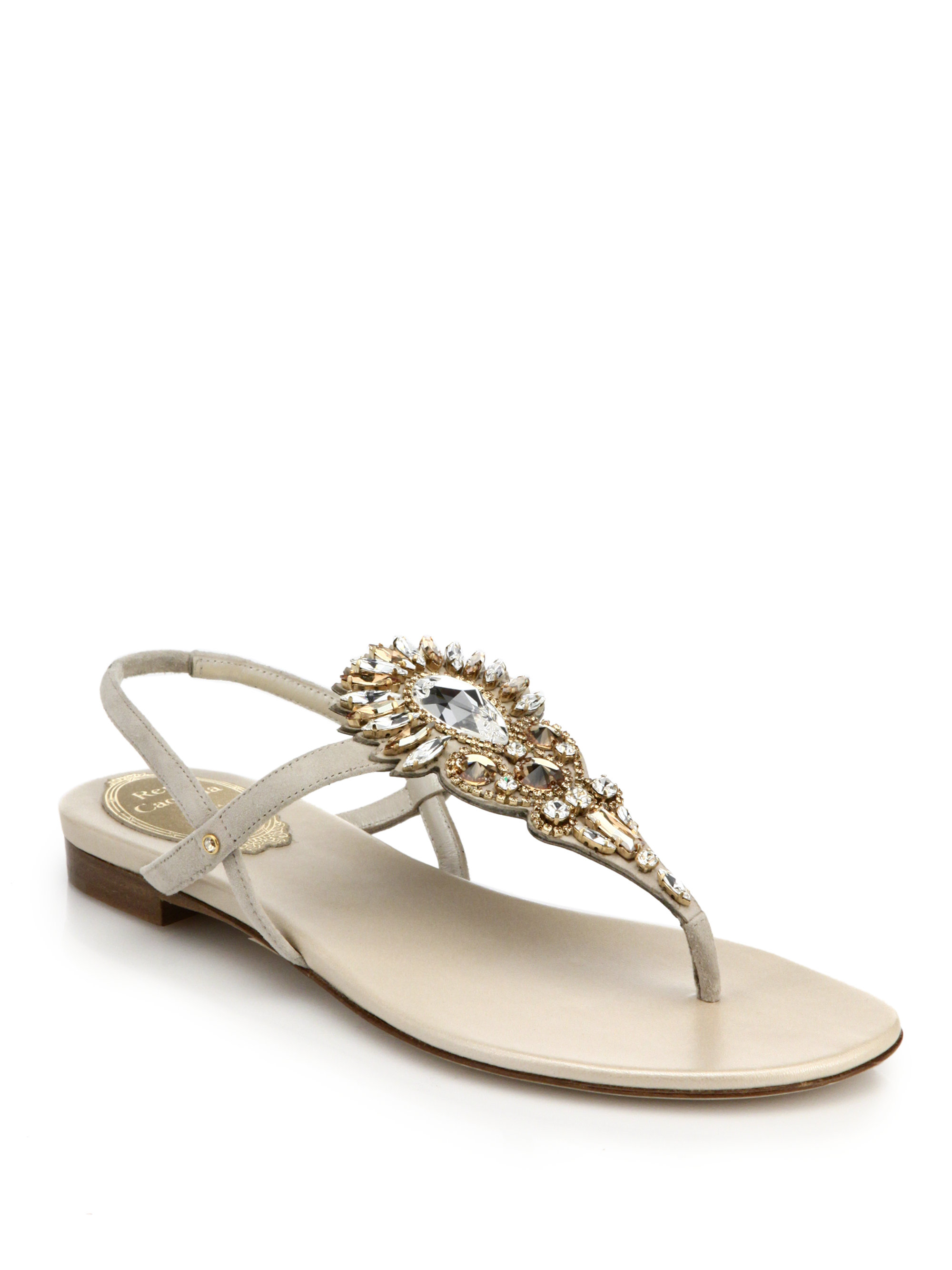 Lyst - Rene Caovilla Bejeweled Leather Thong Sandals in Metallic