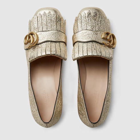 gucci metallic mid heel pump