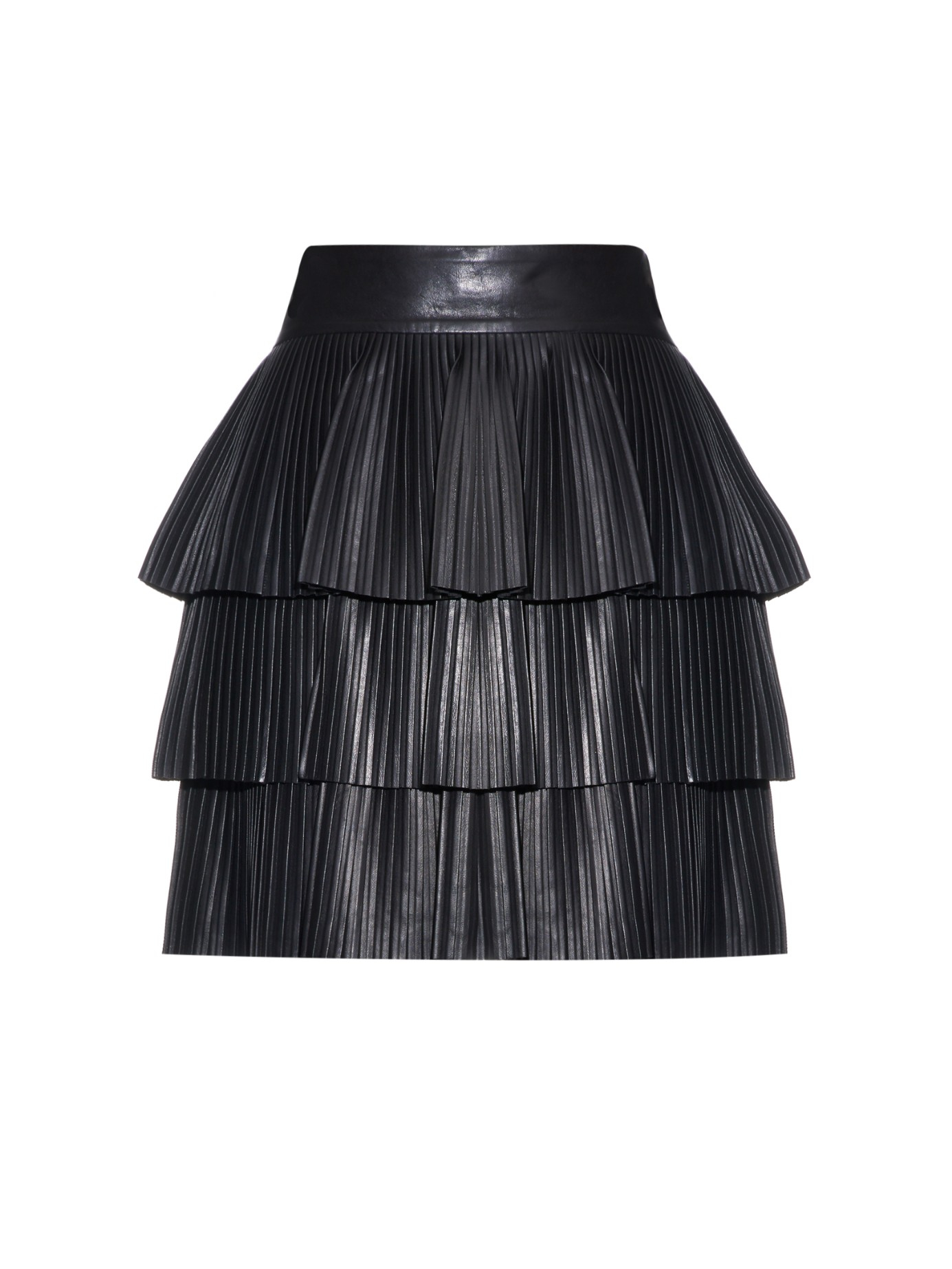 Balmain Pleated-Leather Mini Skirt in Black | Lyst UK