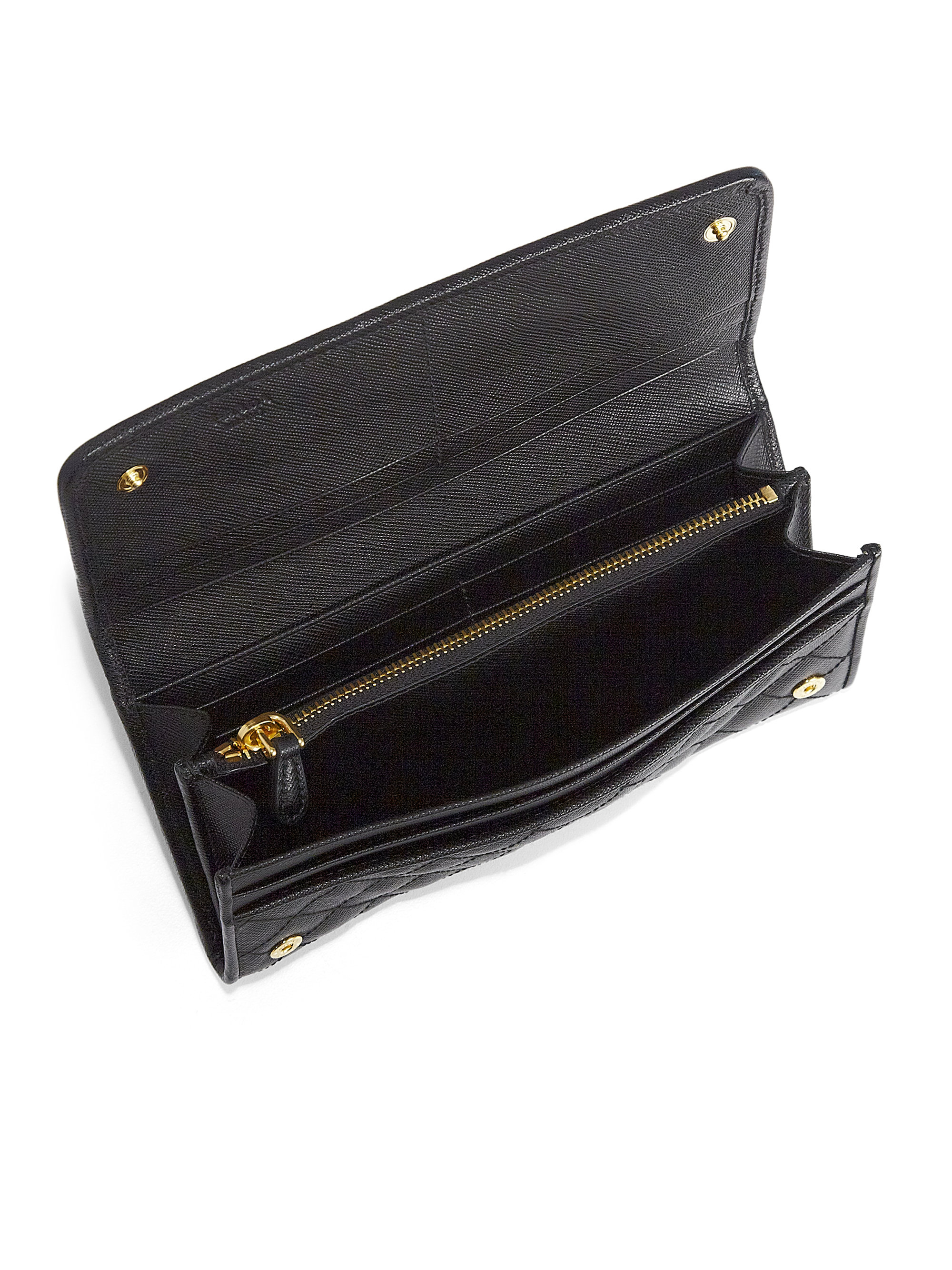 Prada Quilted Saffiano Continental Wallet in Black (NERO-BLACK) | Lyst  
