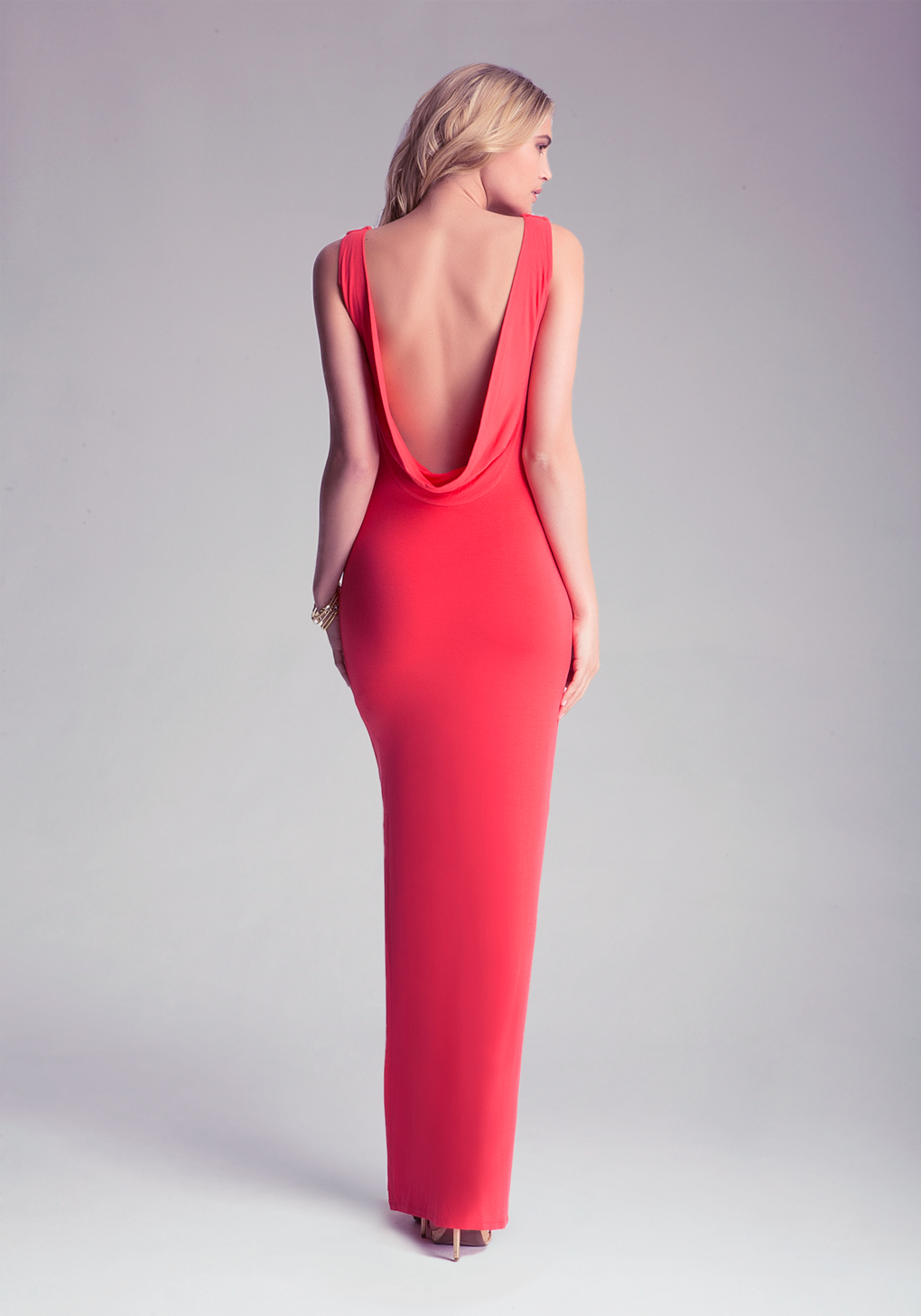 Bebe Open Cowl Back Maxi Dress in Red | Lyst Australia