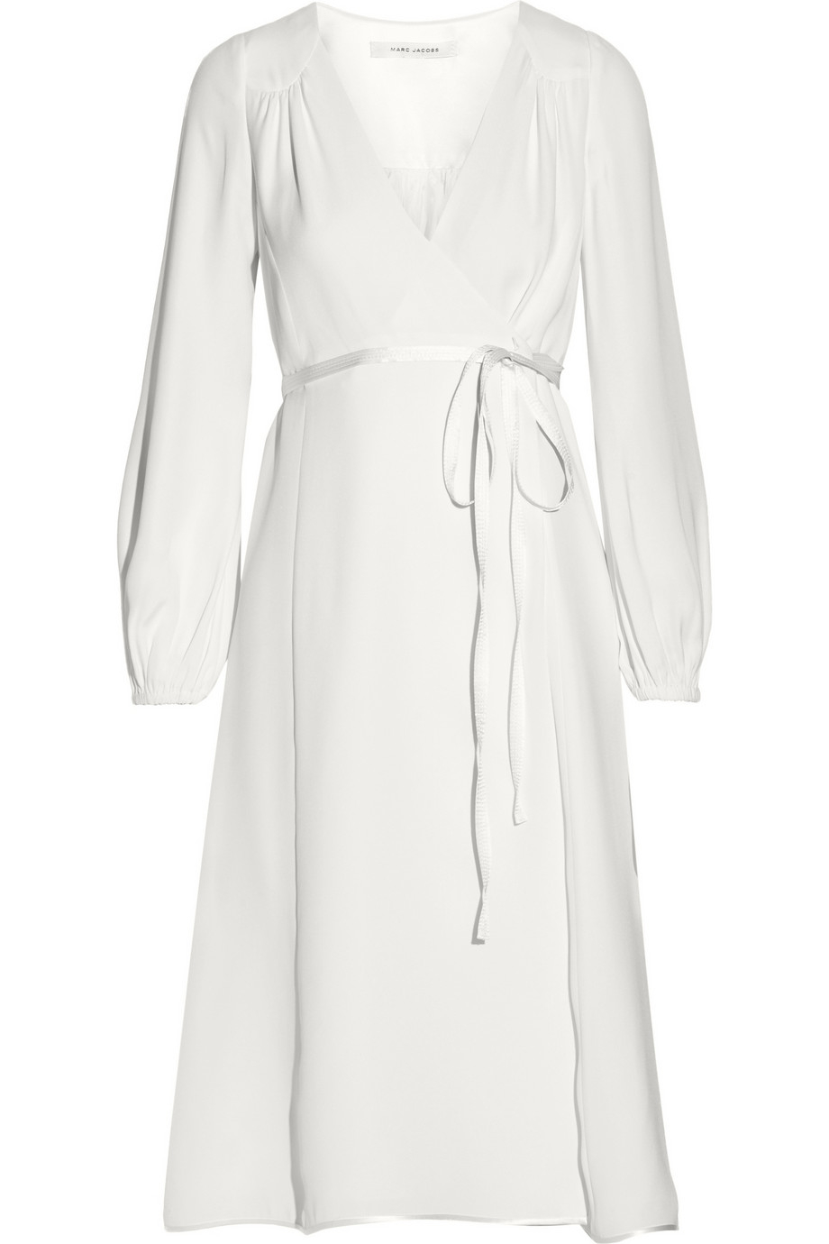 white silk wrap dress