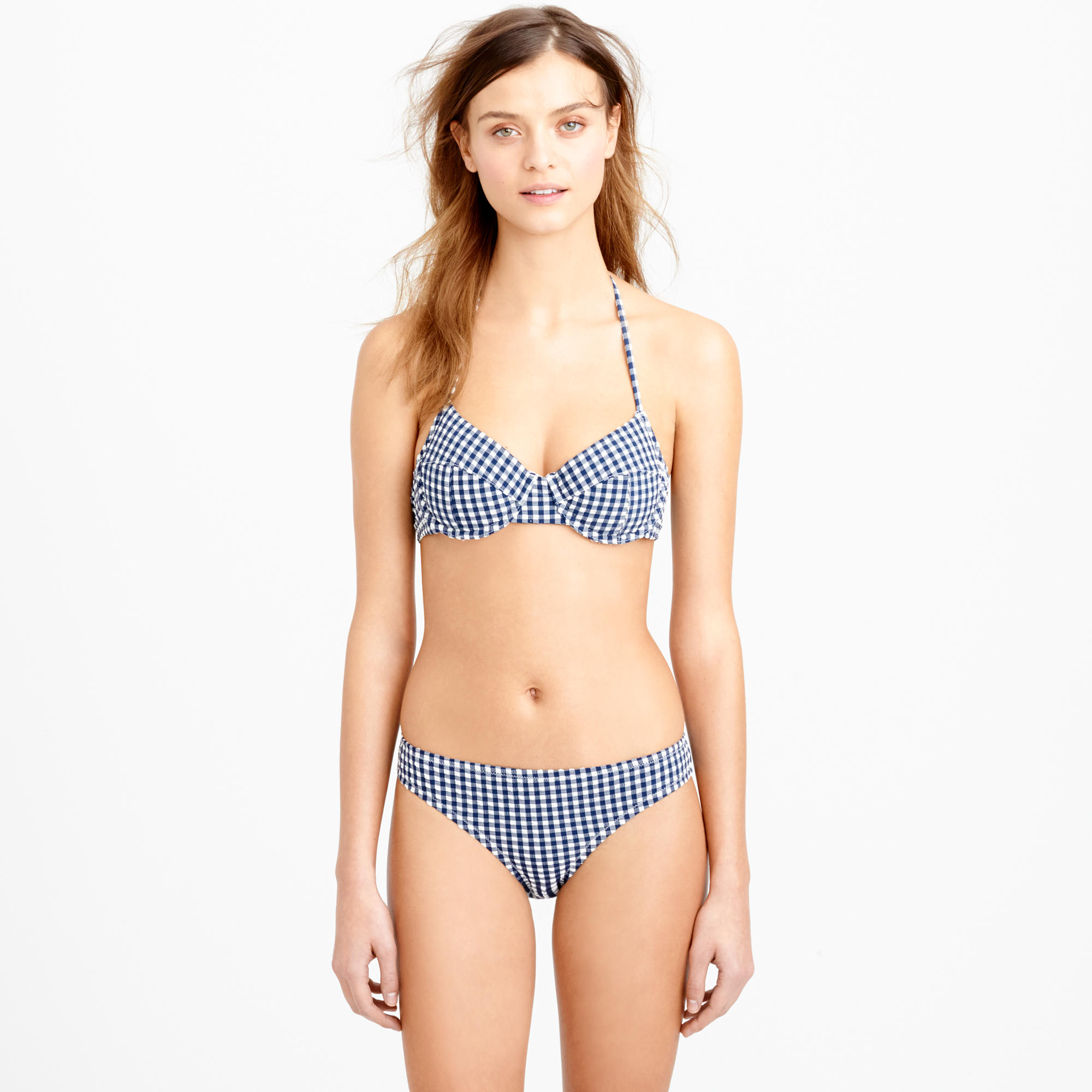 J. Crew 1993 Underwire Surf Hipster Bikini Navy Top and Gingham Bottom NWT ...