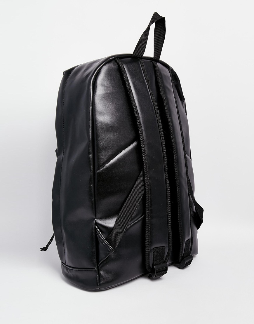Lyst Asos Backpack In Black Faux Leather With Stripe Print in Black