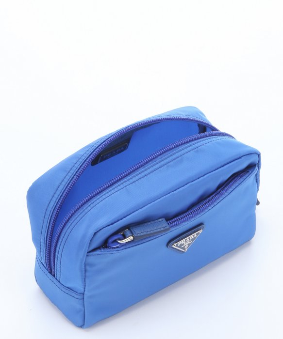 Prada Light Blue Saffiano Leather Trimmed Nylon Cosmetic Travel ...  