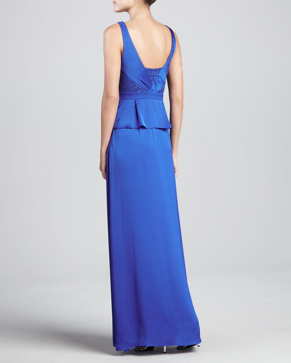 Lyst - Aidan Mattox Beadedbodice Long Gown in Blue