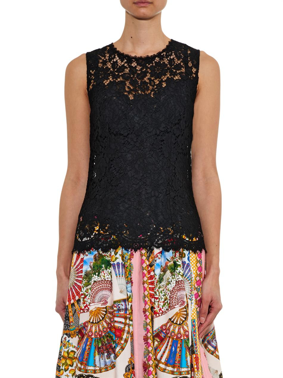 Dolce & Gabbana Sleeveless Lace Top in Black | Lyst