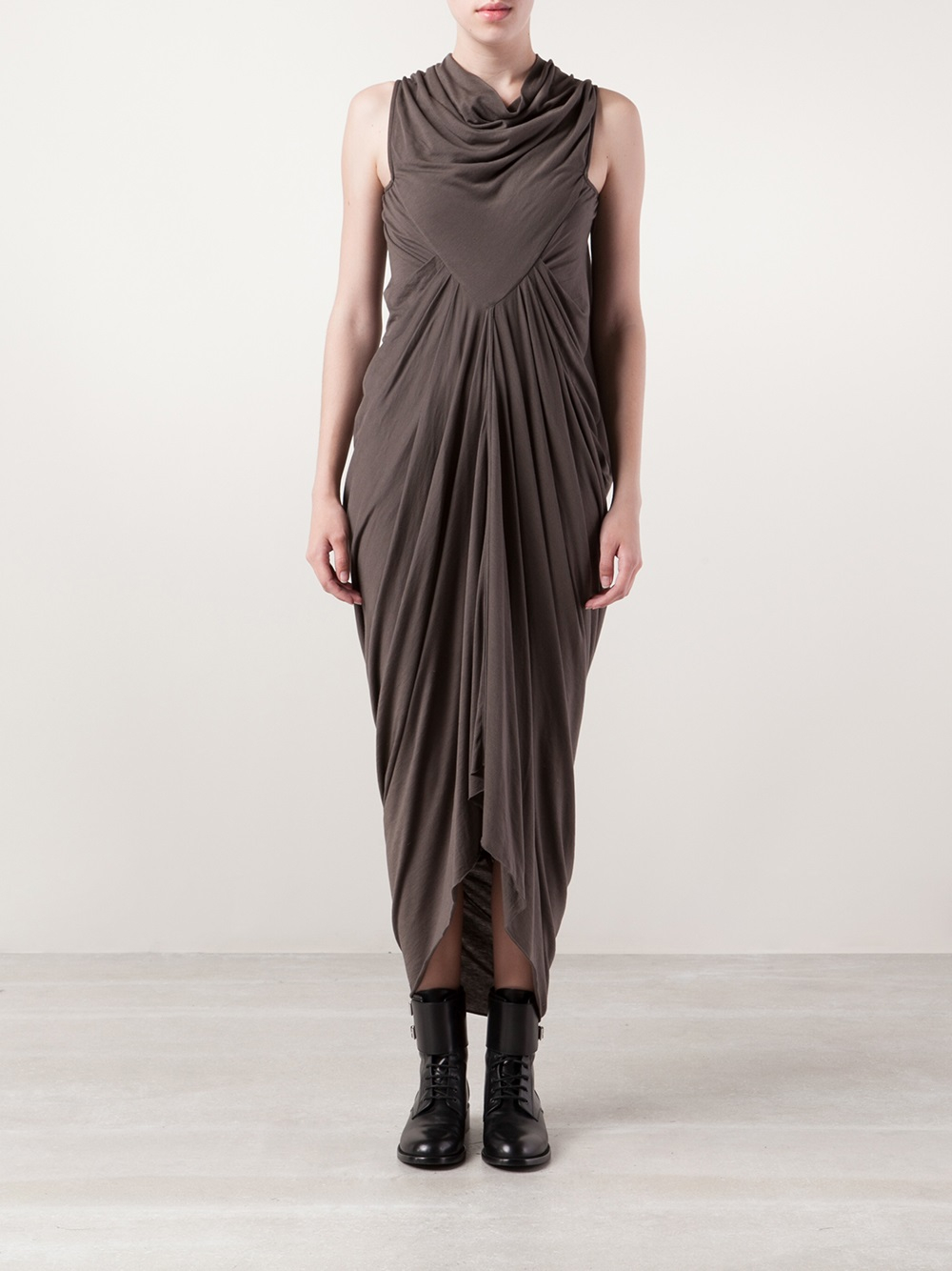 Rick Owens Lilies Draped Dress in Brown ...