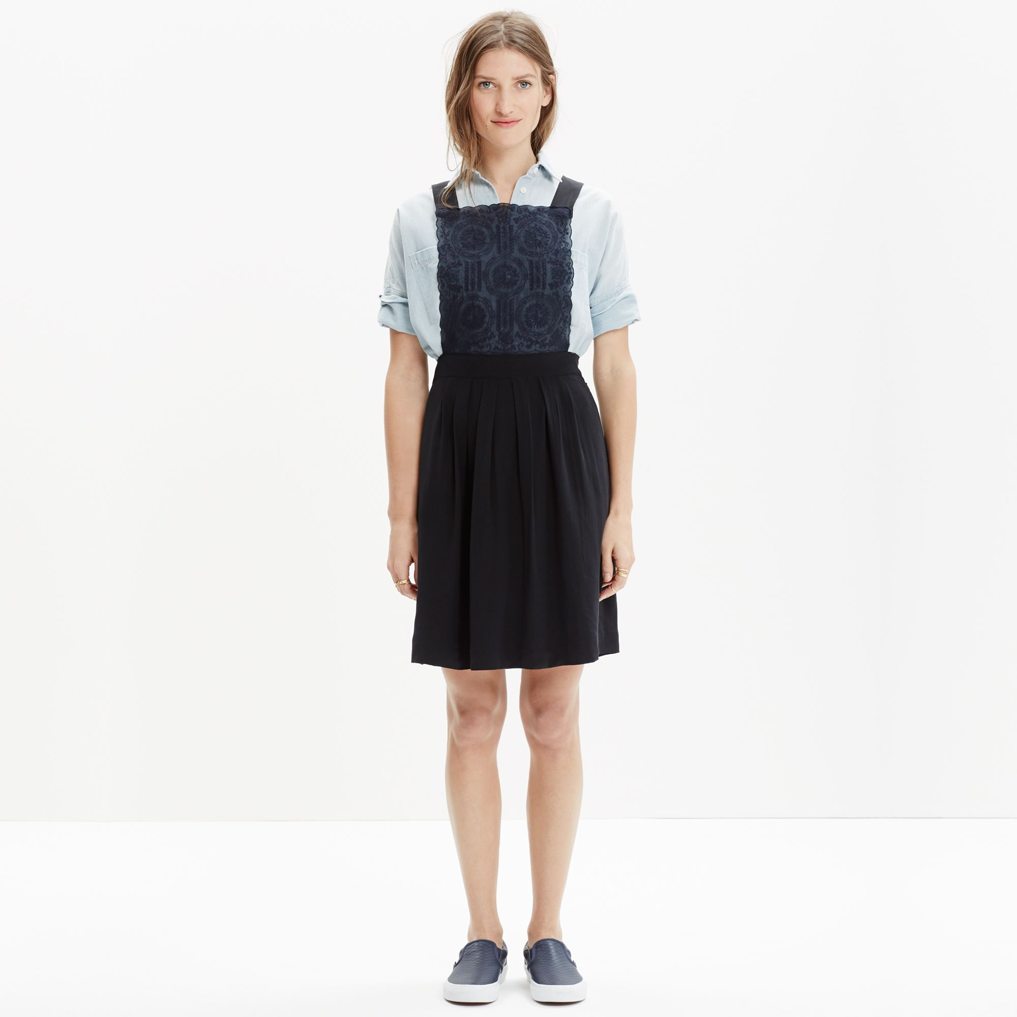 embroidered pinafore dress